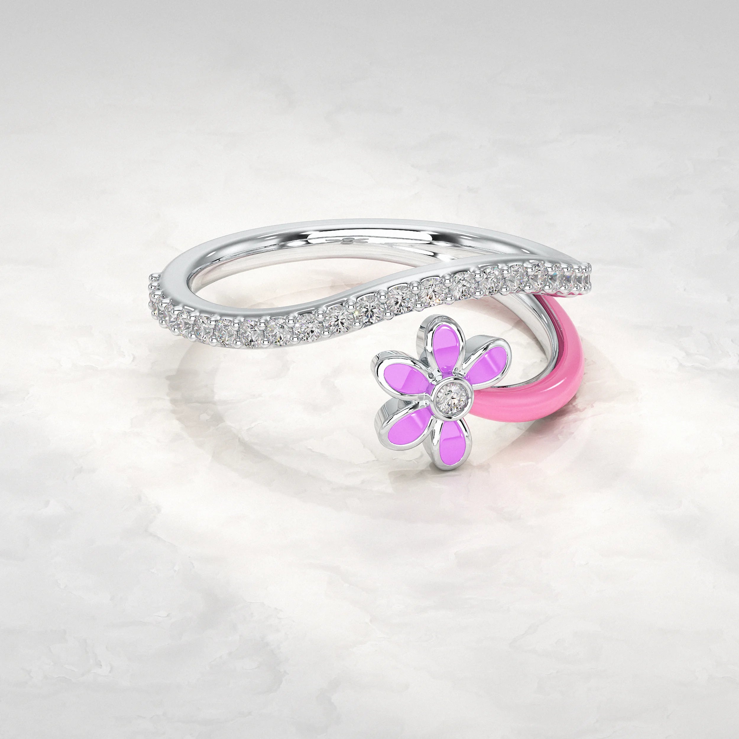 Silver-Ring-With-Pink-Enamel-and-Round-Diamond