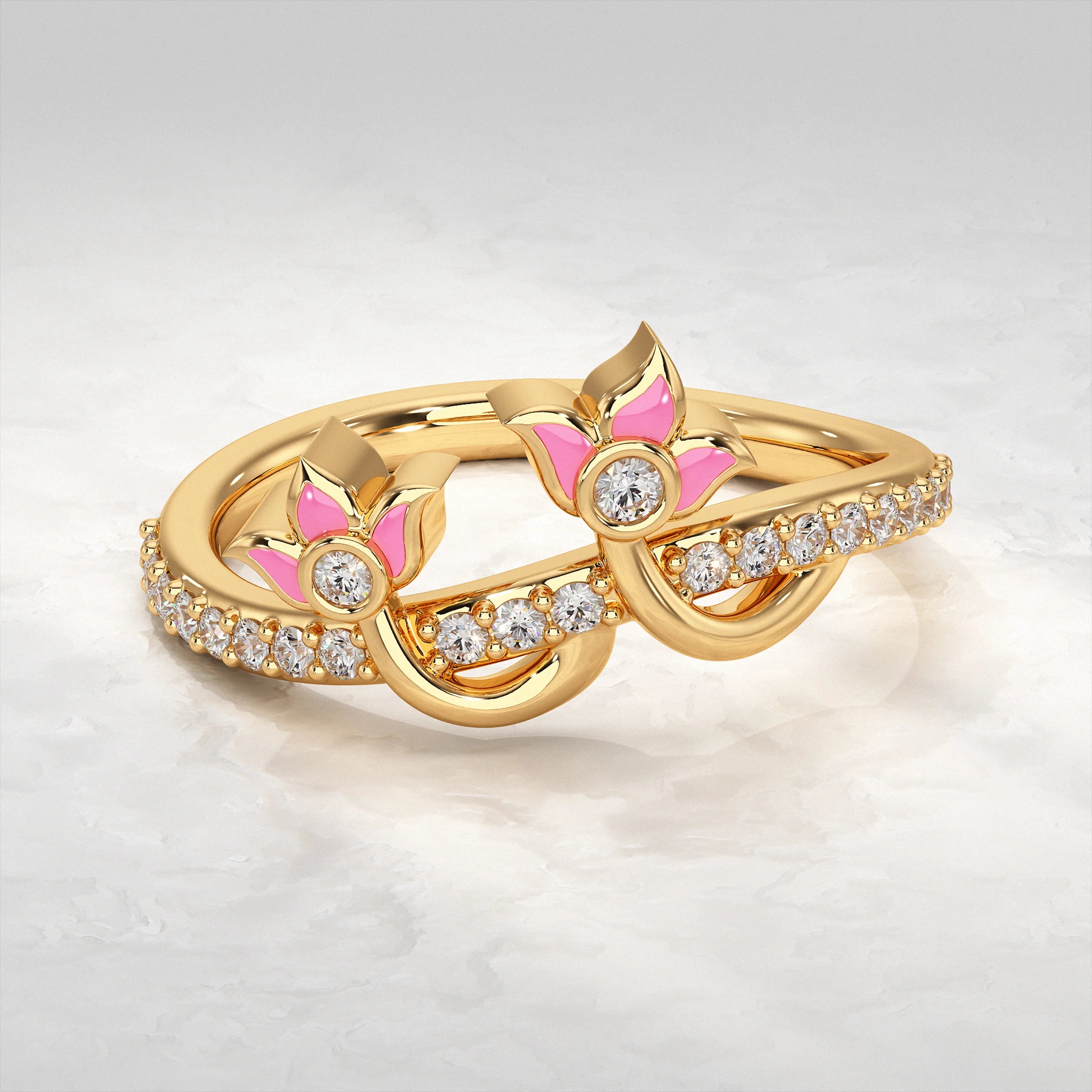Yellow-Gold-Ring-With-Pink-Enamel-and-Diamond