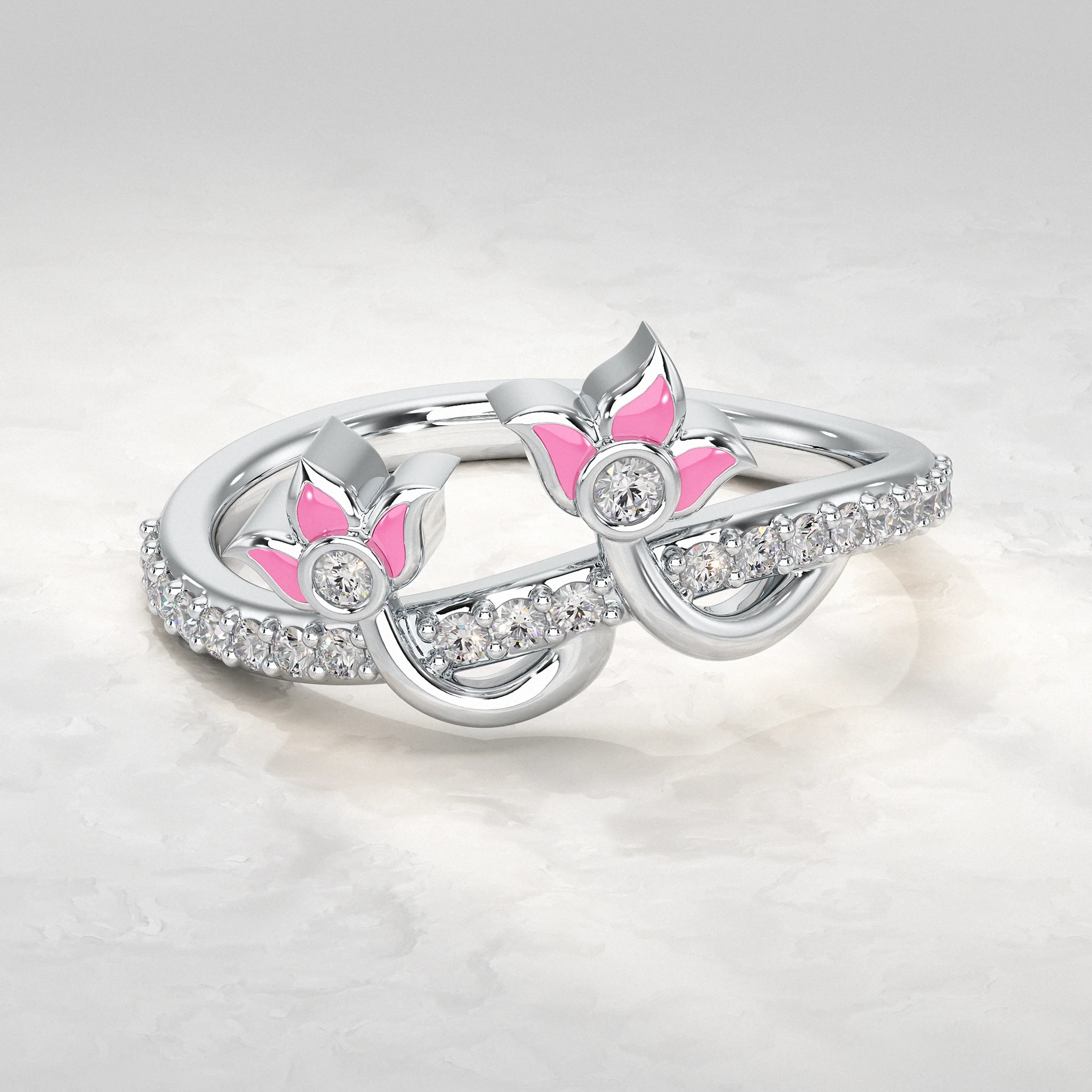 Silver-Ring-With-Pink-Enamel-and-Round-Diamond