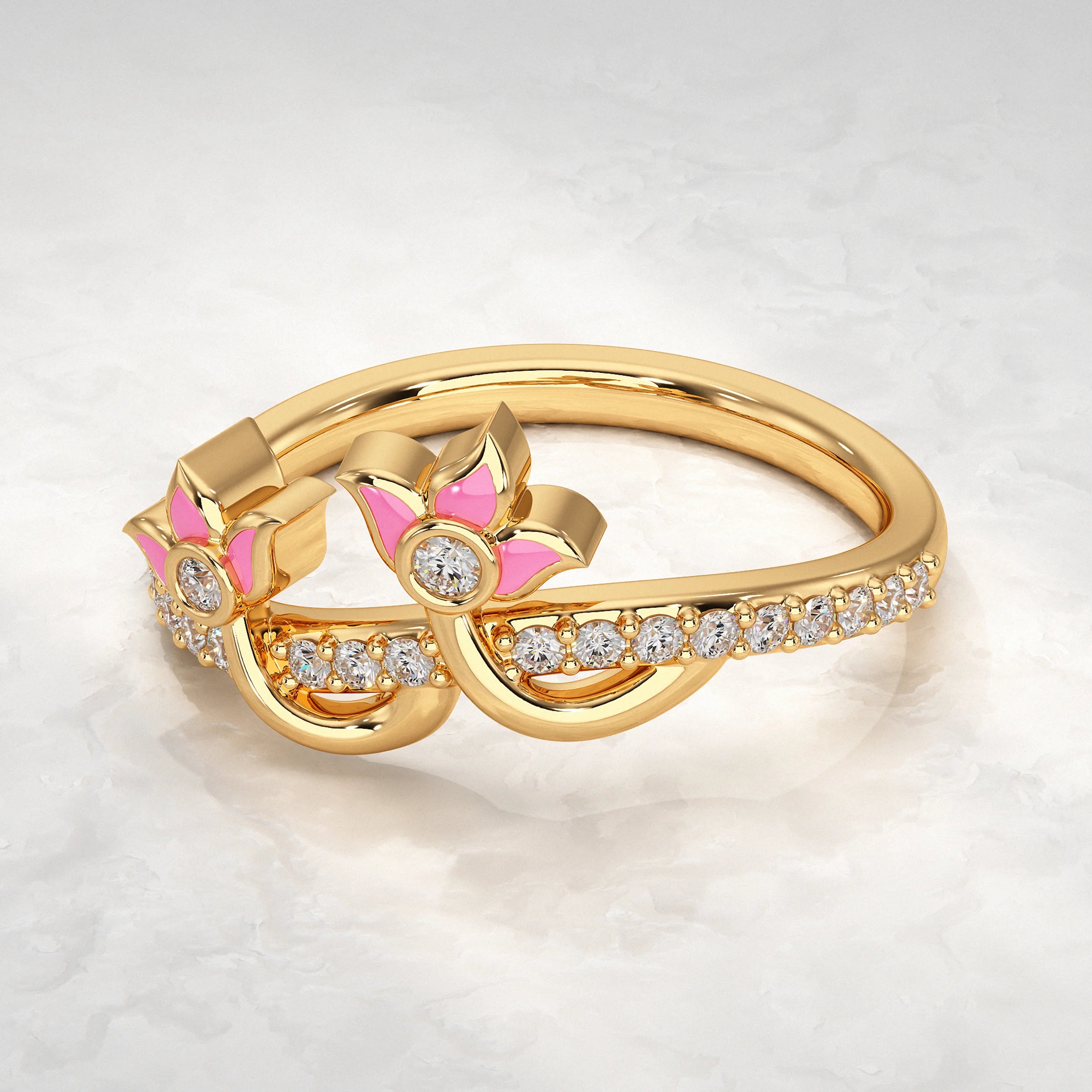 Yellow-Gold-Ring-With-Flower-Design-and-Diamonds