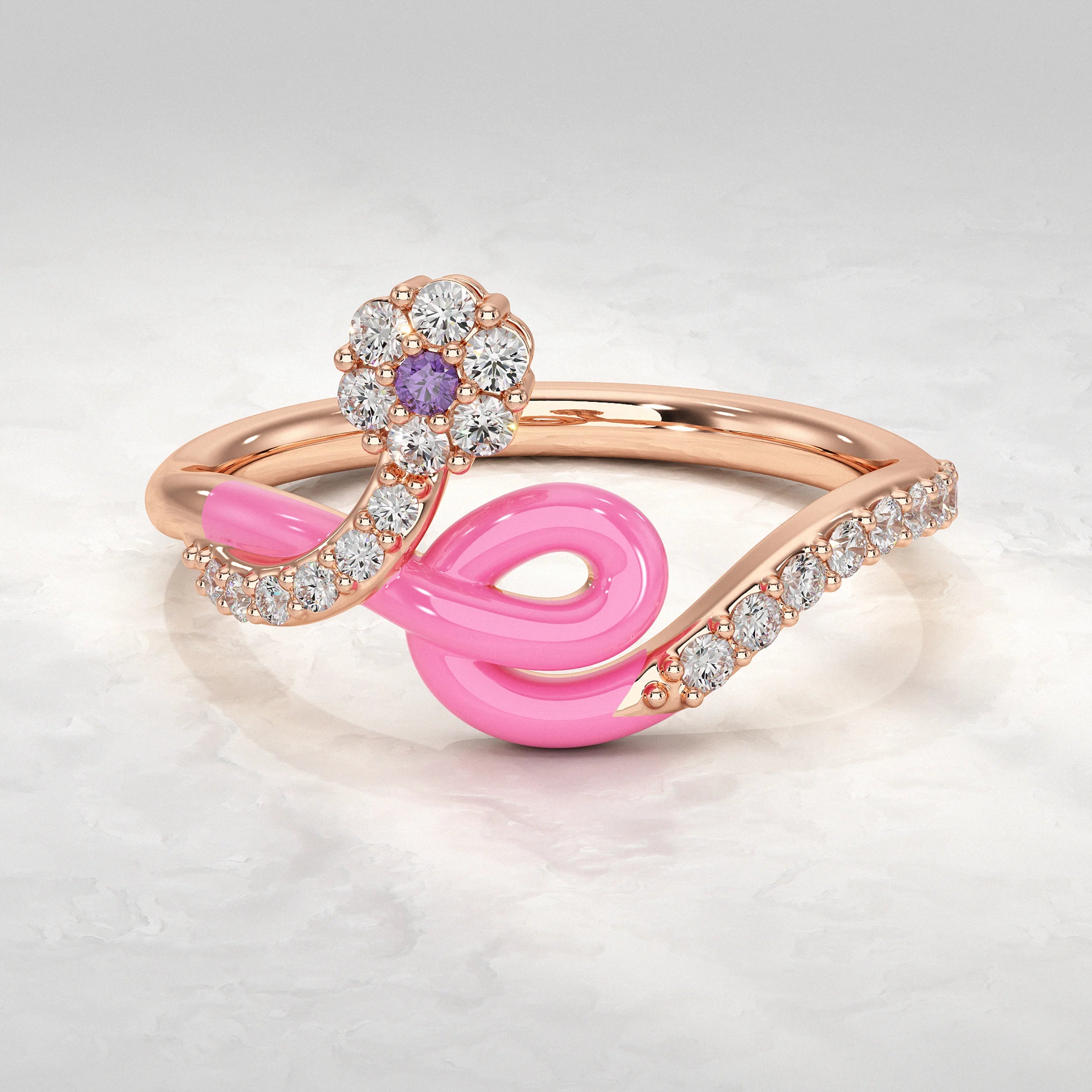 Rose-Gold-Ring-with-Pink-Enamel-and-Diamonds
