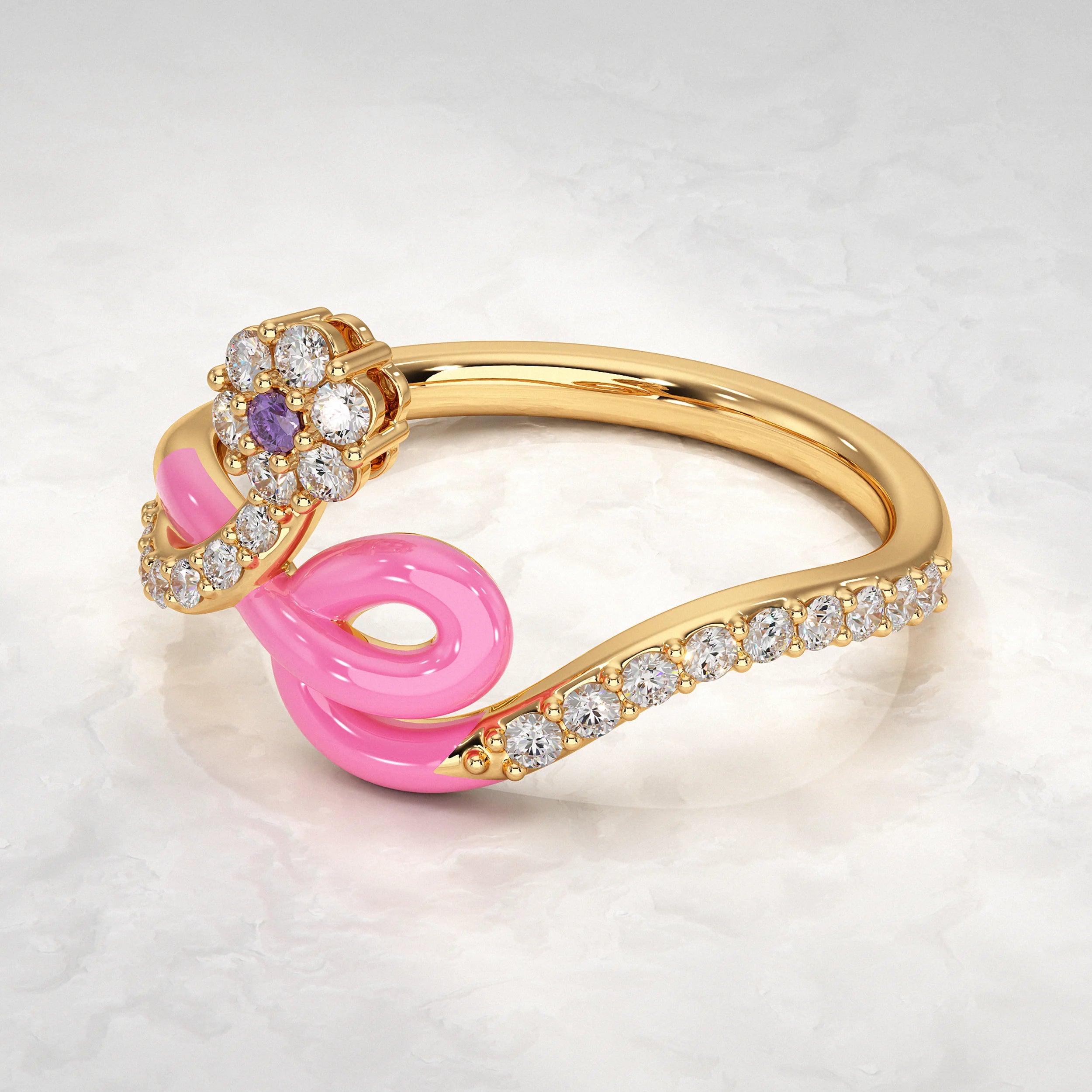 Yellow-Gold-Ring-with-Diamond-Flower-and-Pink-Swirls