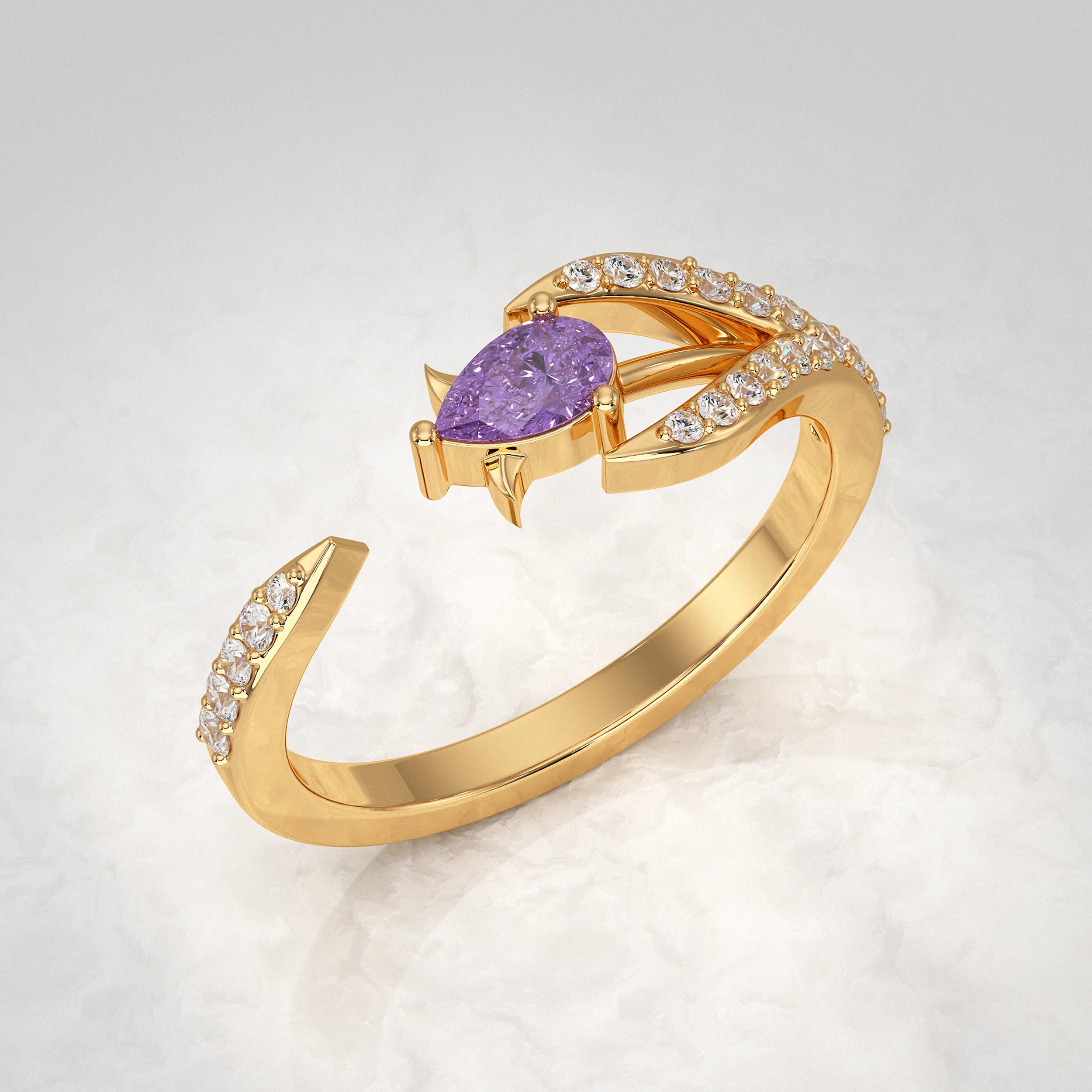 Yellow-Gold-Ring-With-Unique-Design-and-Purple-Gemstone