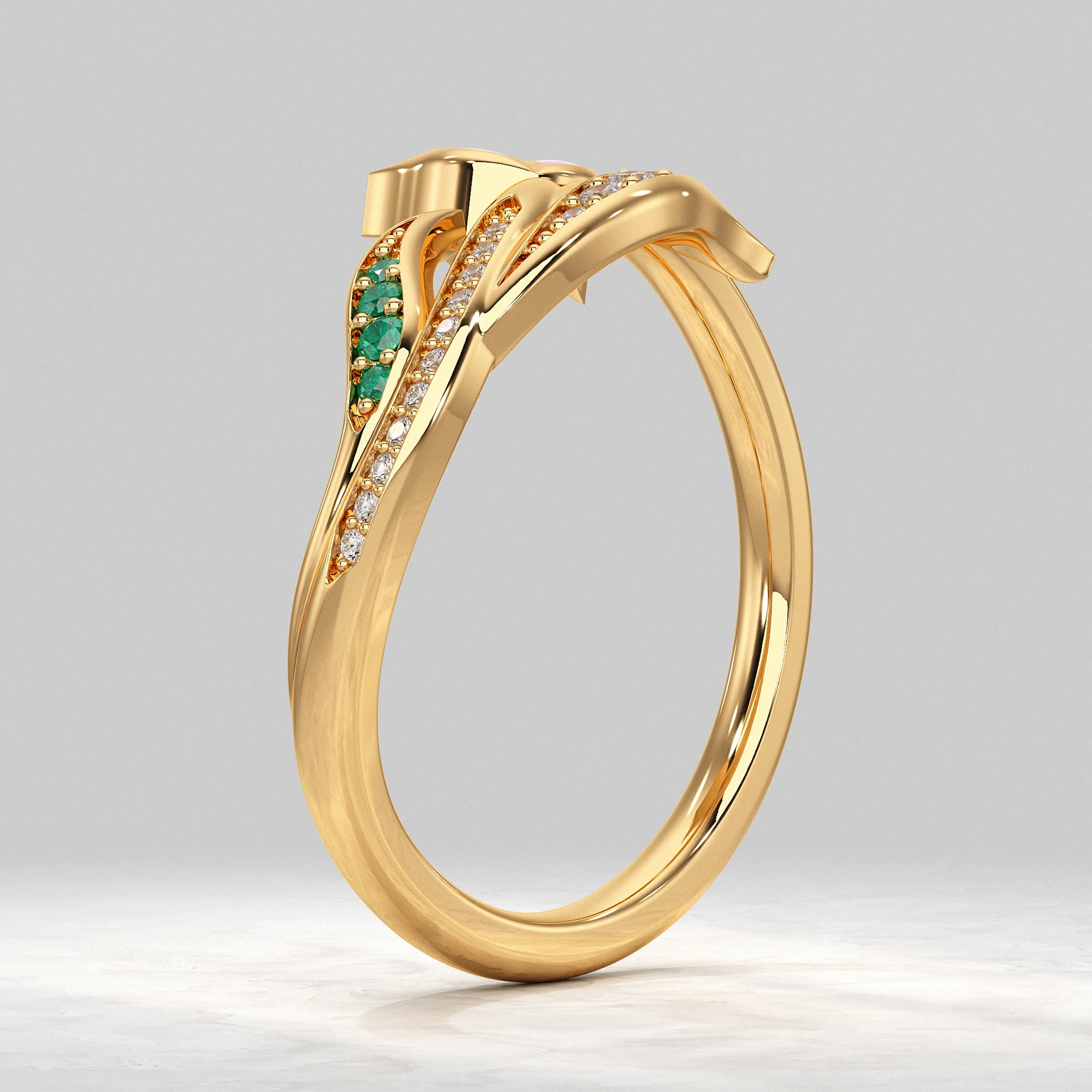 Yellow-Gold-Ring-With-Pink-Enamel-Petals-and-Diamond-Accents