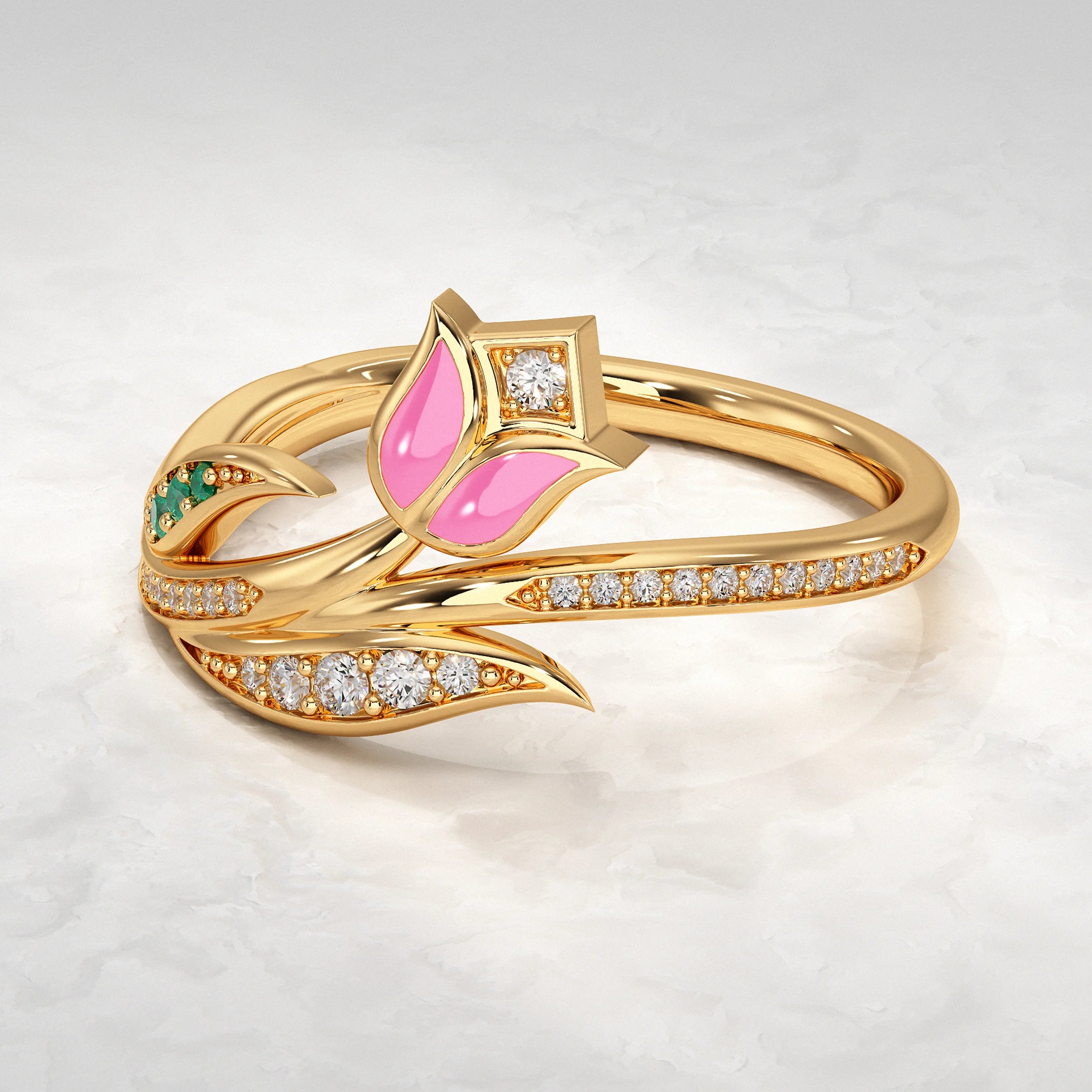 Yellow-Gold-Floral-Ring-With-Diamonds-and-Green-Gemstone