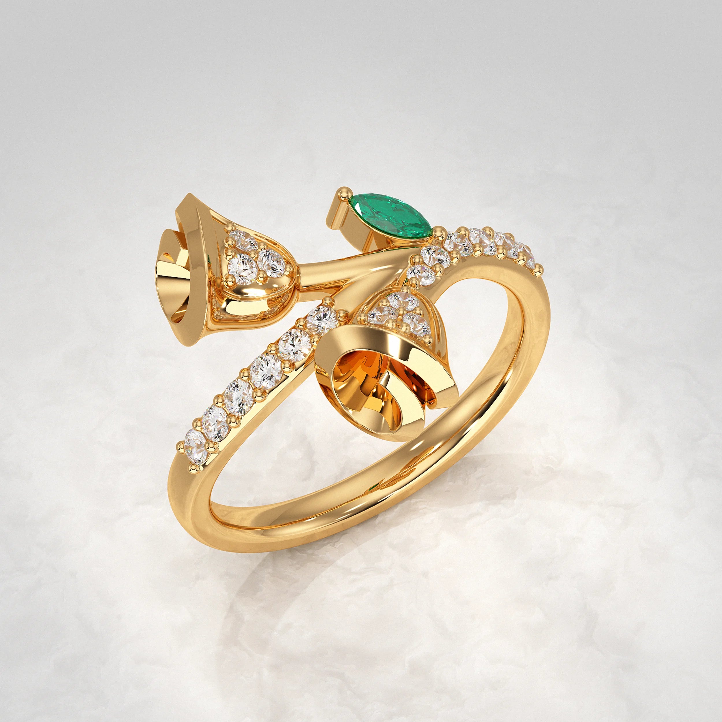 Yellow-Gold-Ring-with-Double-Bloom-and-Diamond
