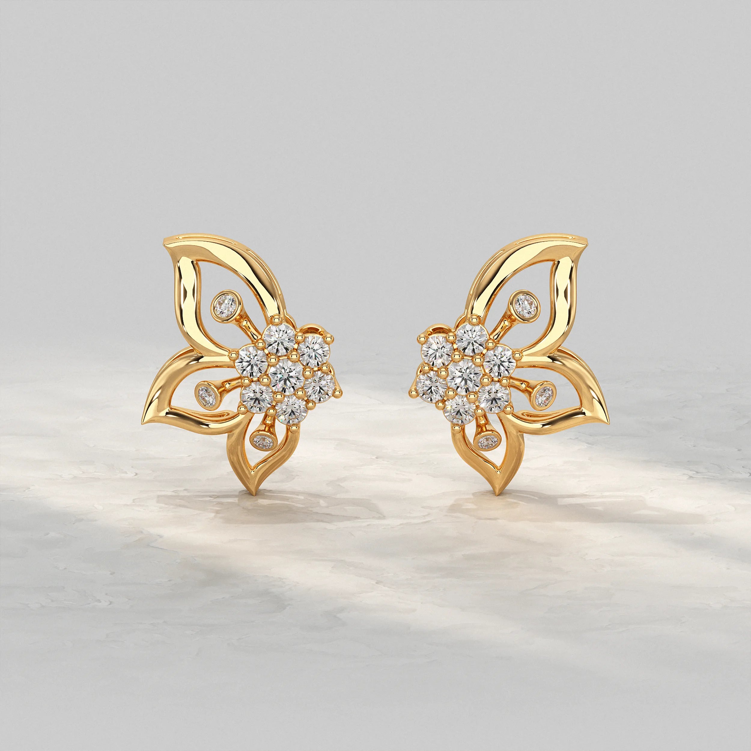 Yellow-Gold-Floral-Stud-Earrings-With-Diamond-Center
