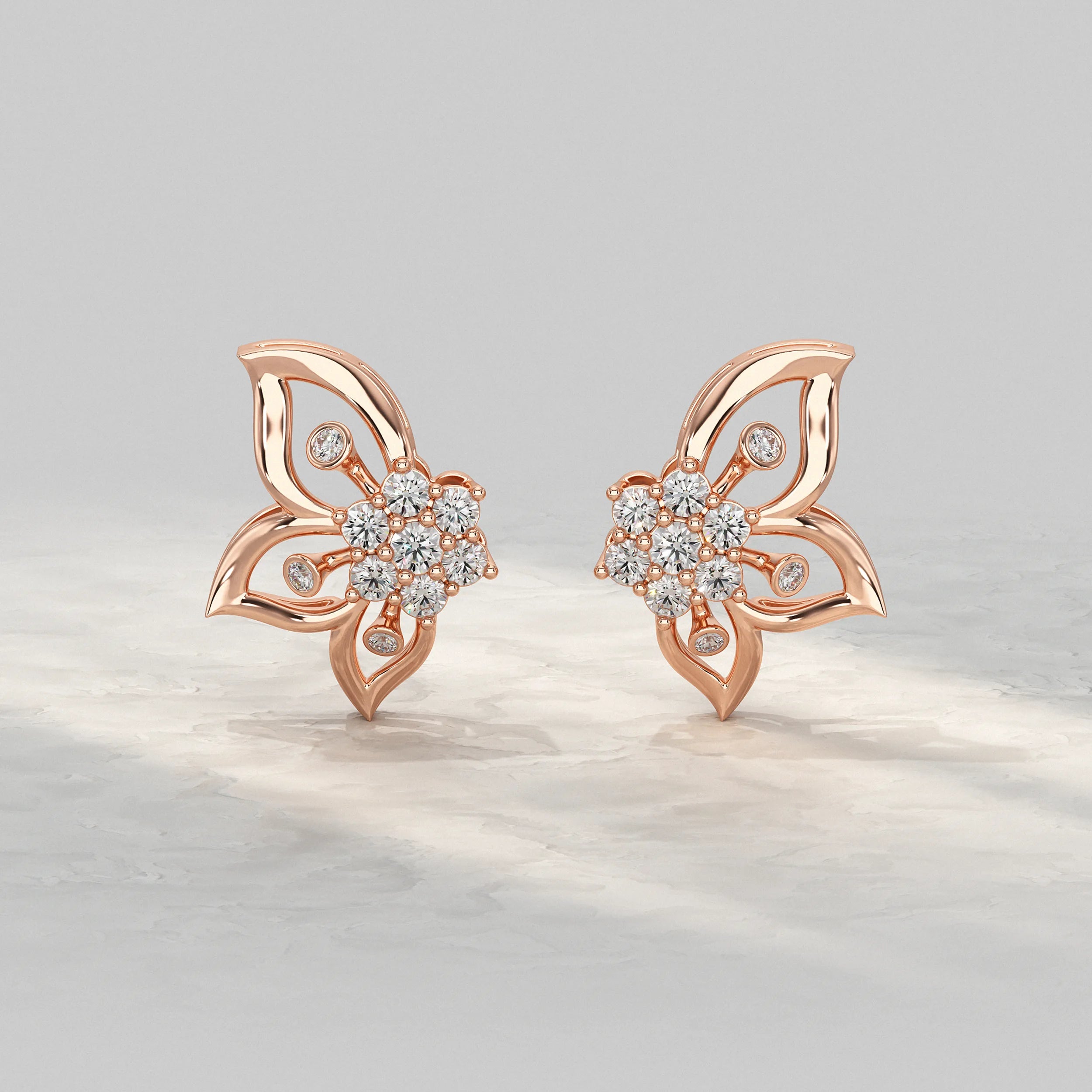 Elegant-Rose-Gold-Petal-Design-Earrings-With-Diamond-Cluster