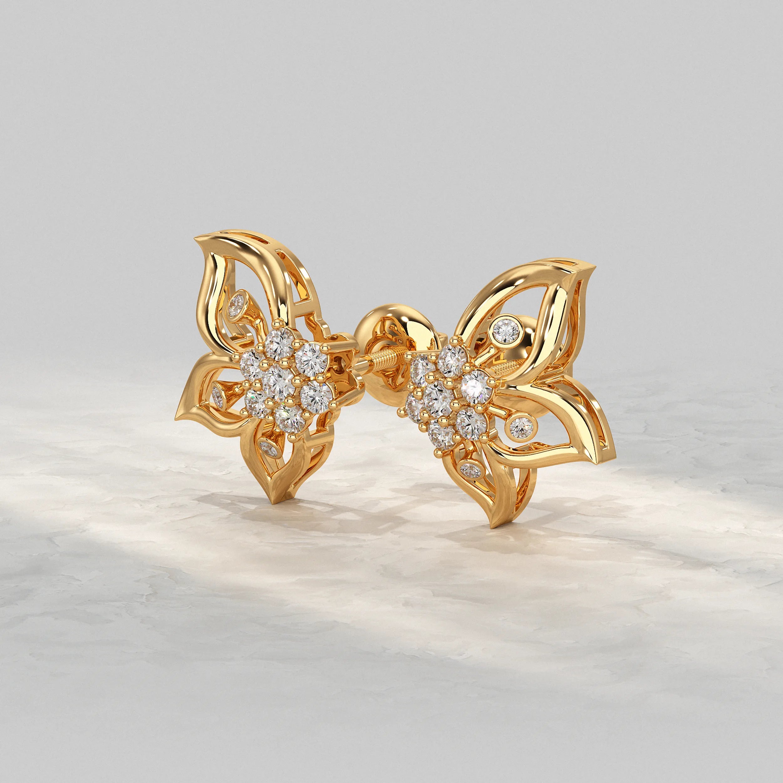 Delicate-Yellow-Gold-Flower-Studs-With-Central-Diamond