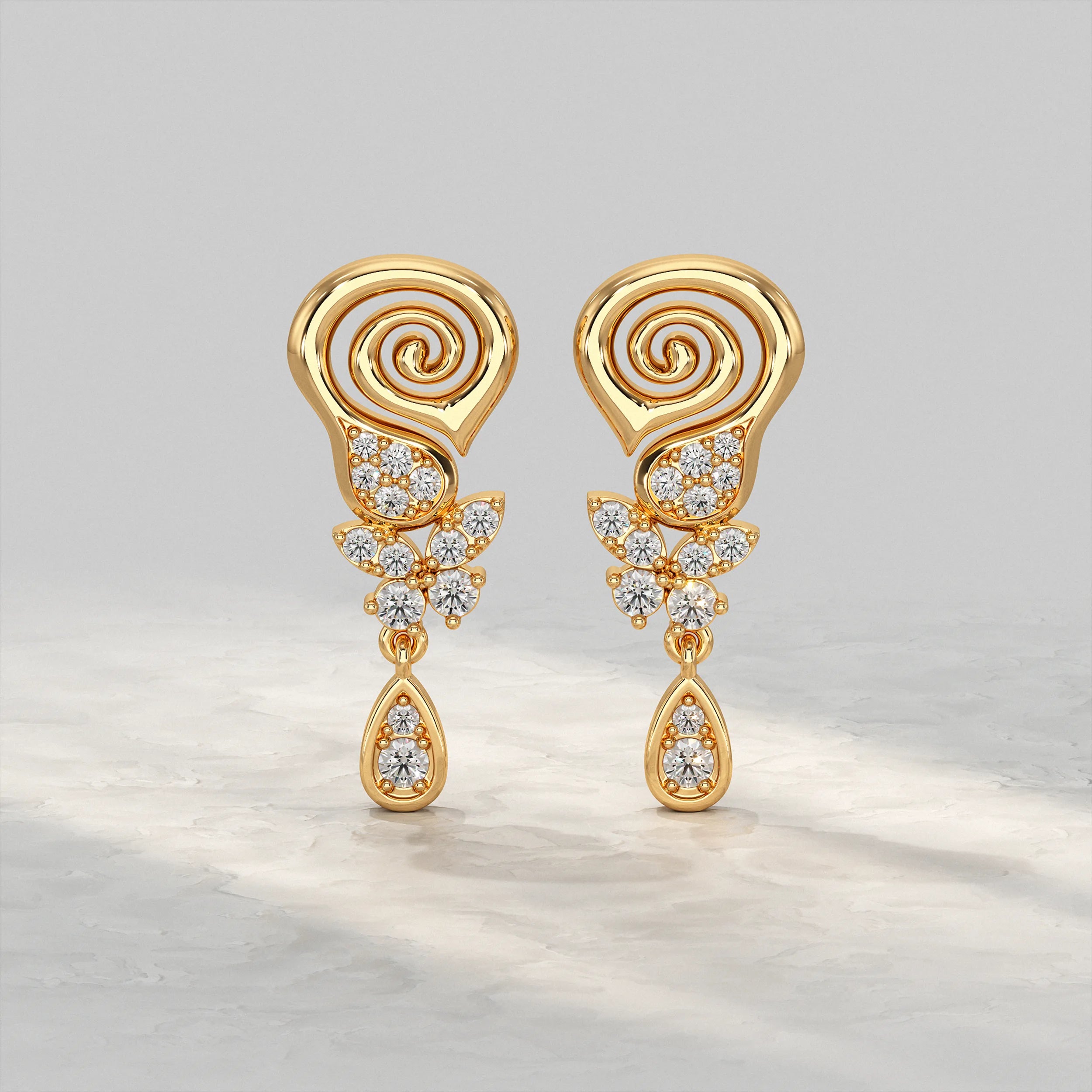 Yellow-Gold-Swirl-Design-Earrings-With-Diamond-Accent