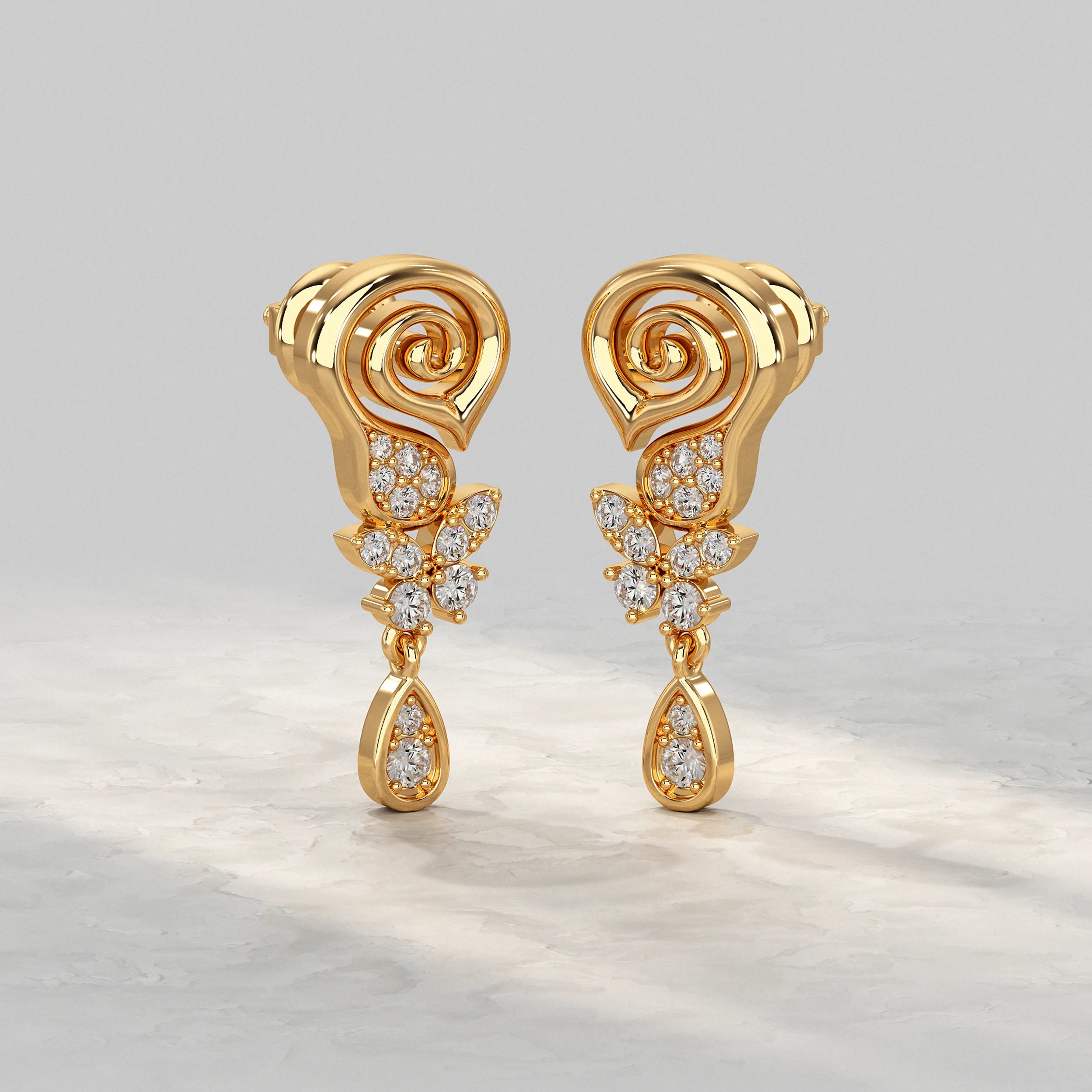 Yellow-Gold-Earrings-With-Intricate-Spiral-And-Lab-Diamond