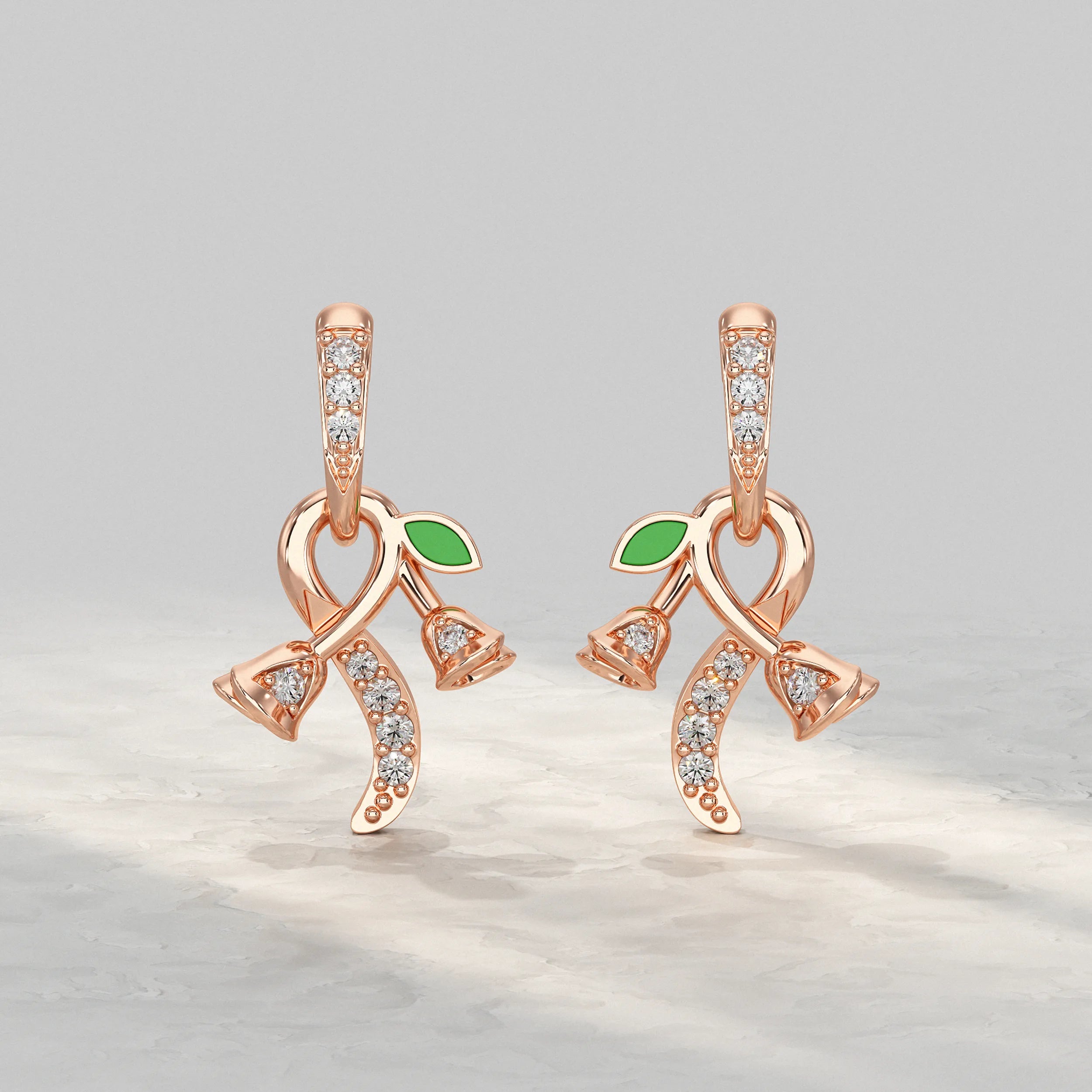 Elegant-Rose-Gold-Bell-Flower-Earrings-With-Diamond-Accent