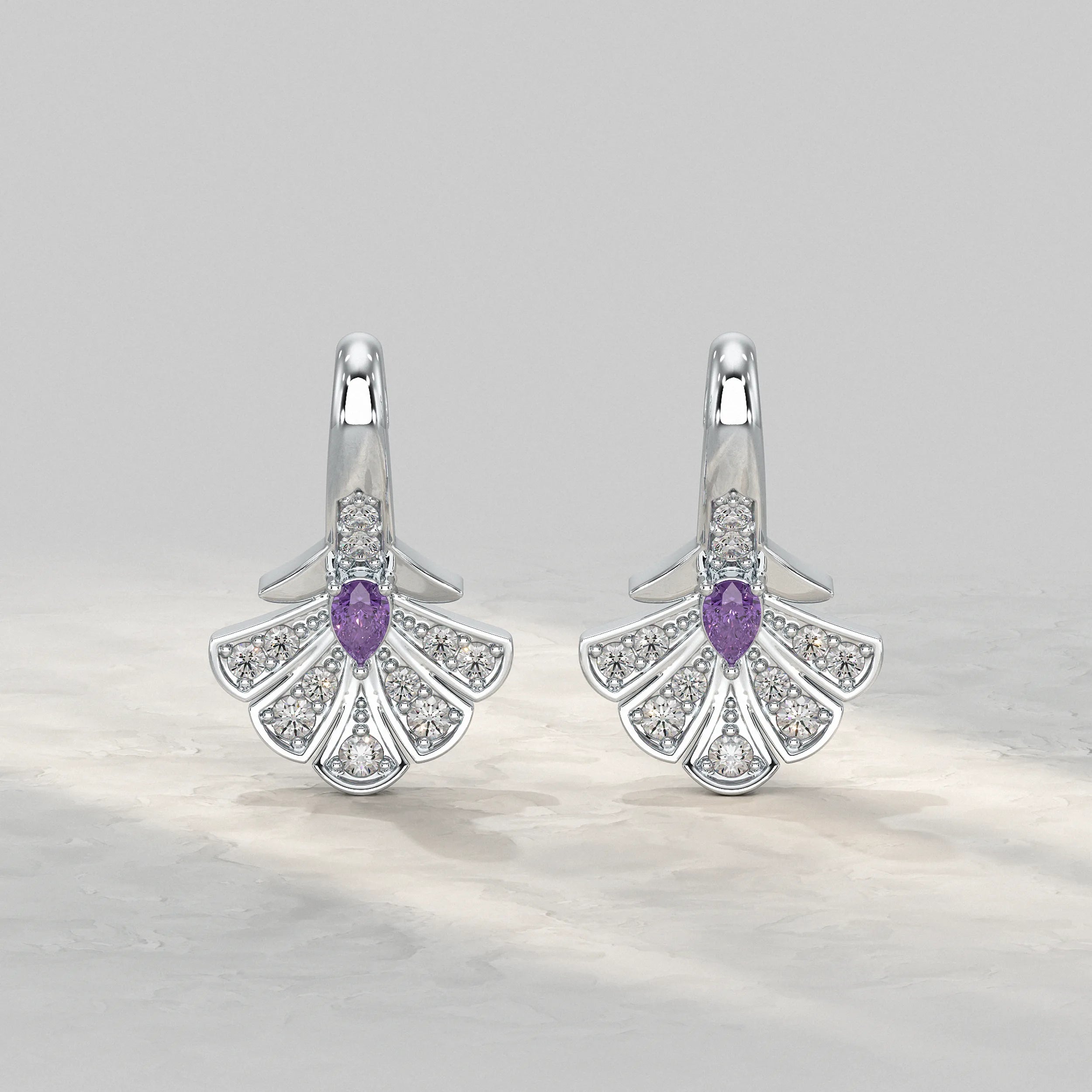 Silver-Amethyst-Earrings-With-Purple-Stone-and-Diamond