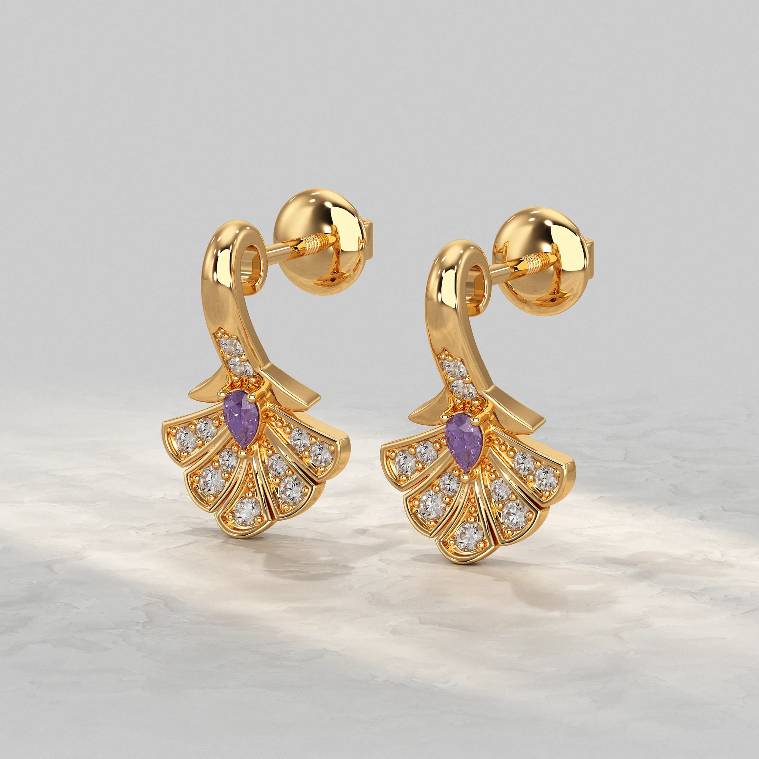 Elegant-Yellow-Gold-Fan-Earrings-With-Diamond-Accents