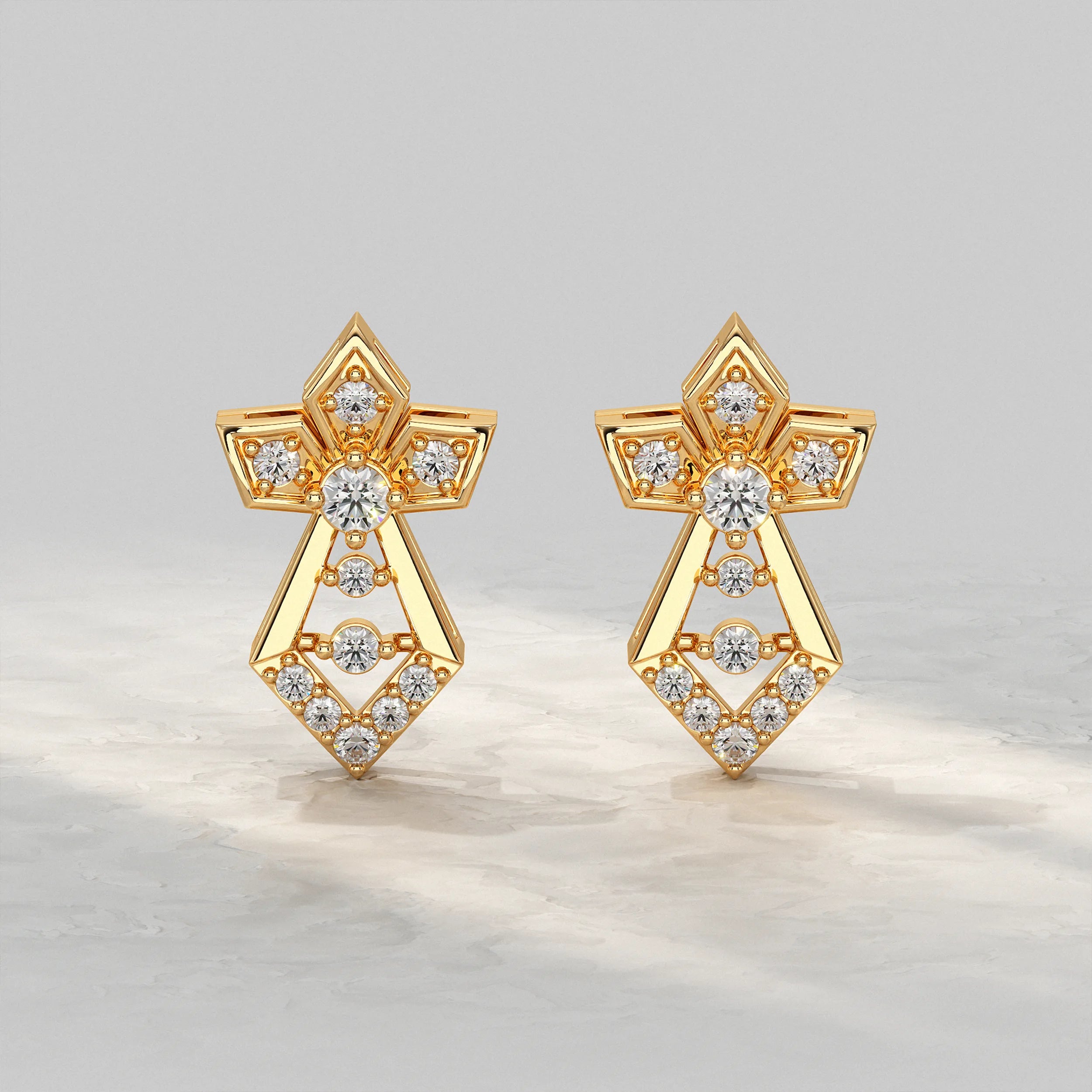 Geometric-Yellow-Gold-Diamond-Stud-Earrings