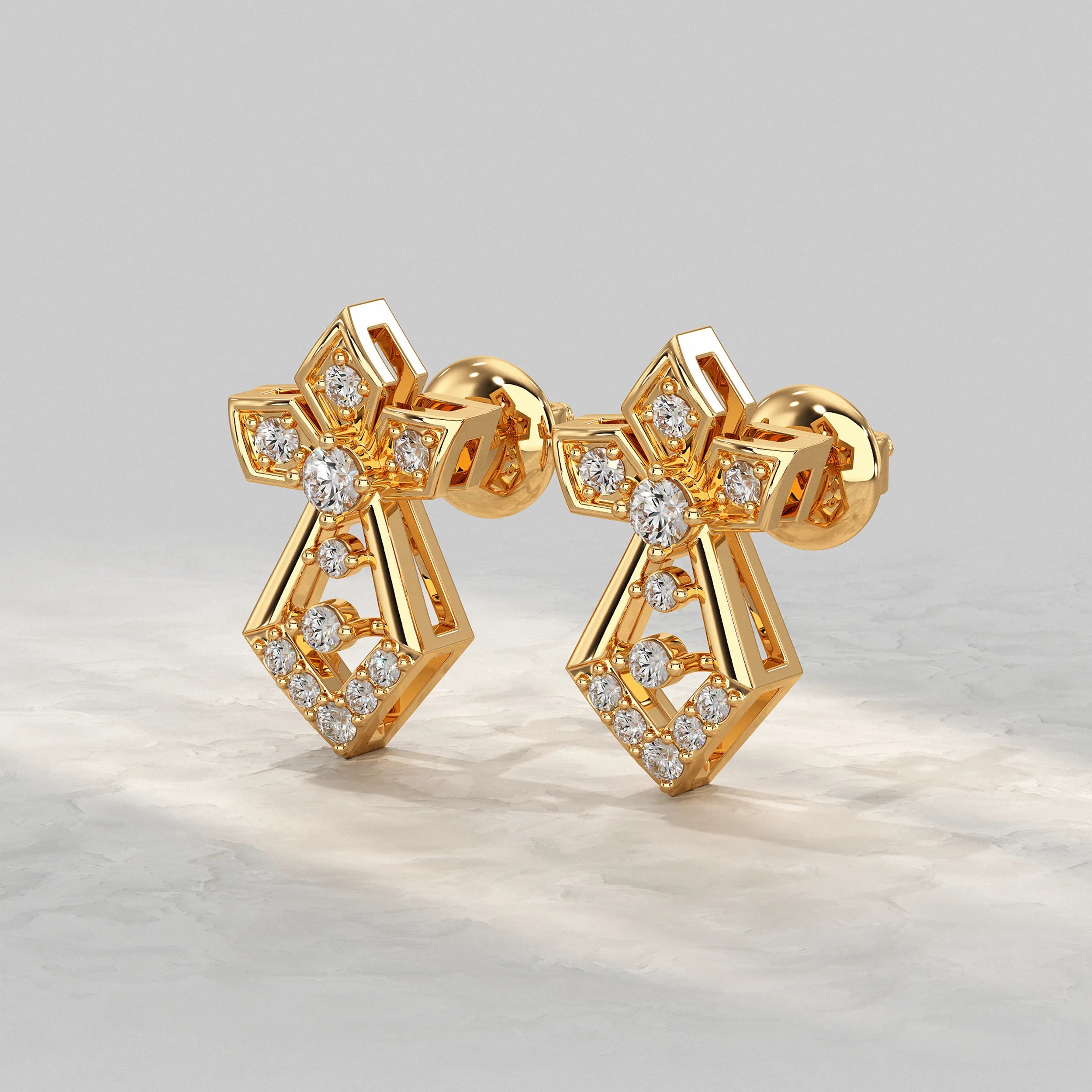 Yellow-Gold-Drop-Shape-Earrings-With-Sparkling-Diamond