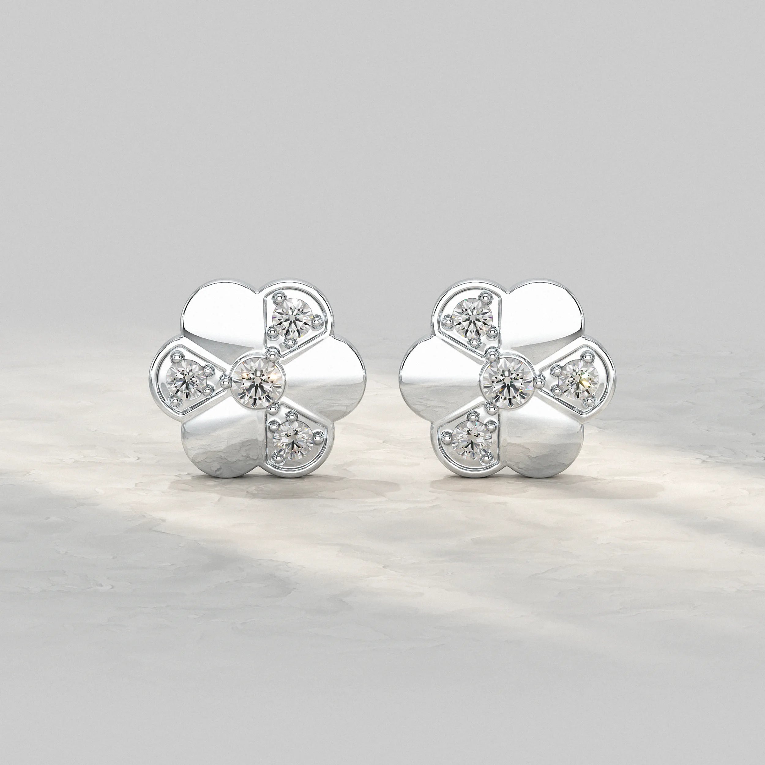 Silver-Floral-Stud-Earrings-With-Round-Diamonds