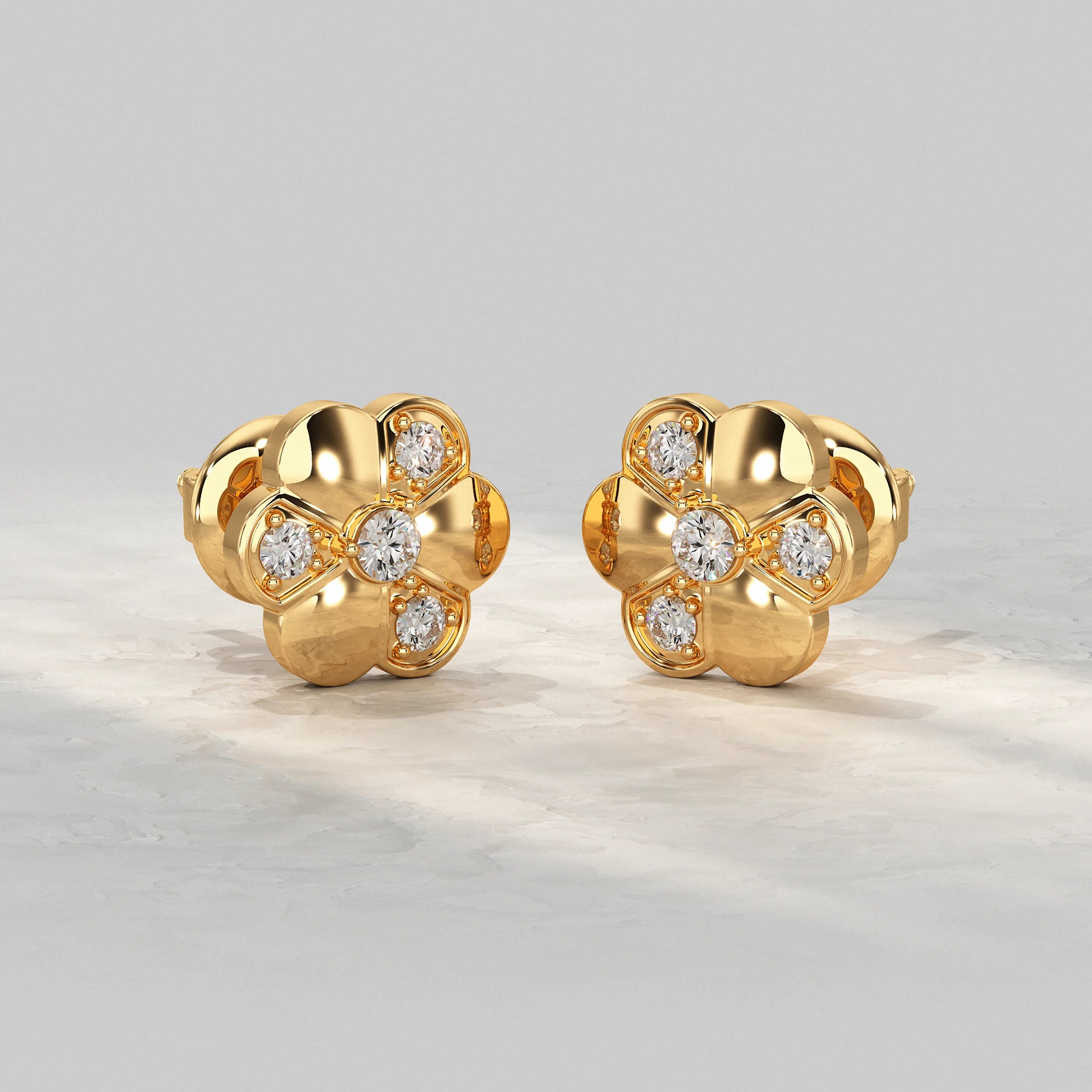 Elegant-Yellow-Gold-Flower-Earrings-With-Lab-Diamond
