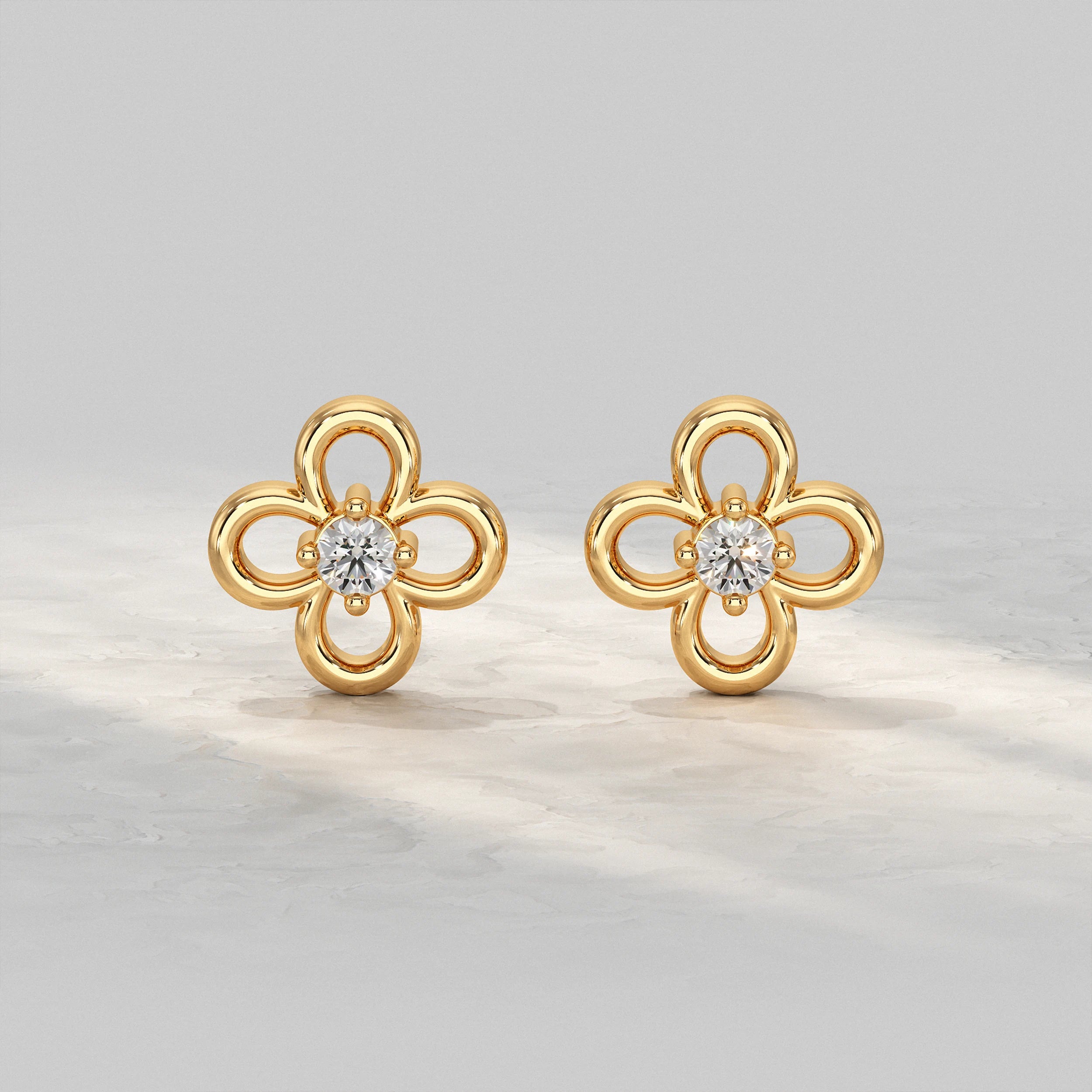 Yellow-Gold-Open-Petal-Flower-Stud-With-Diamond