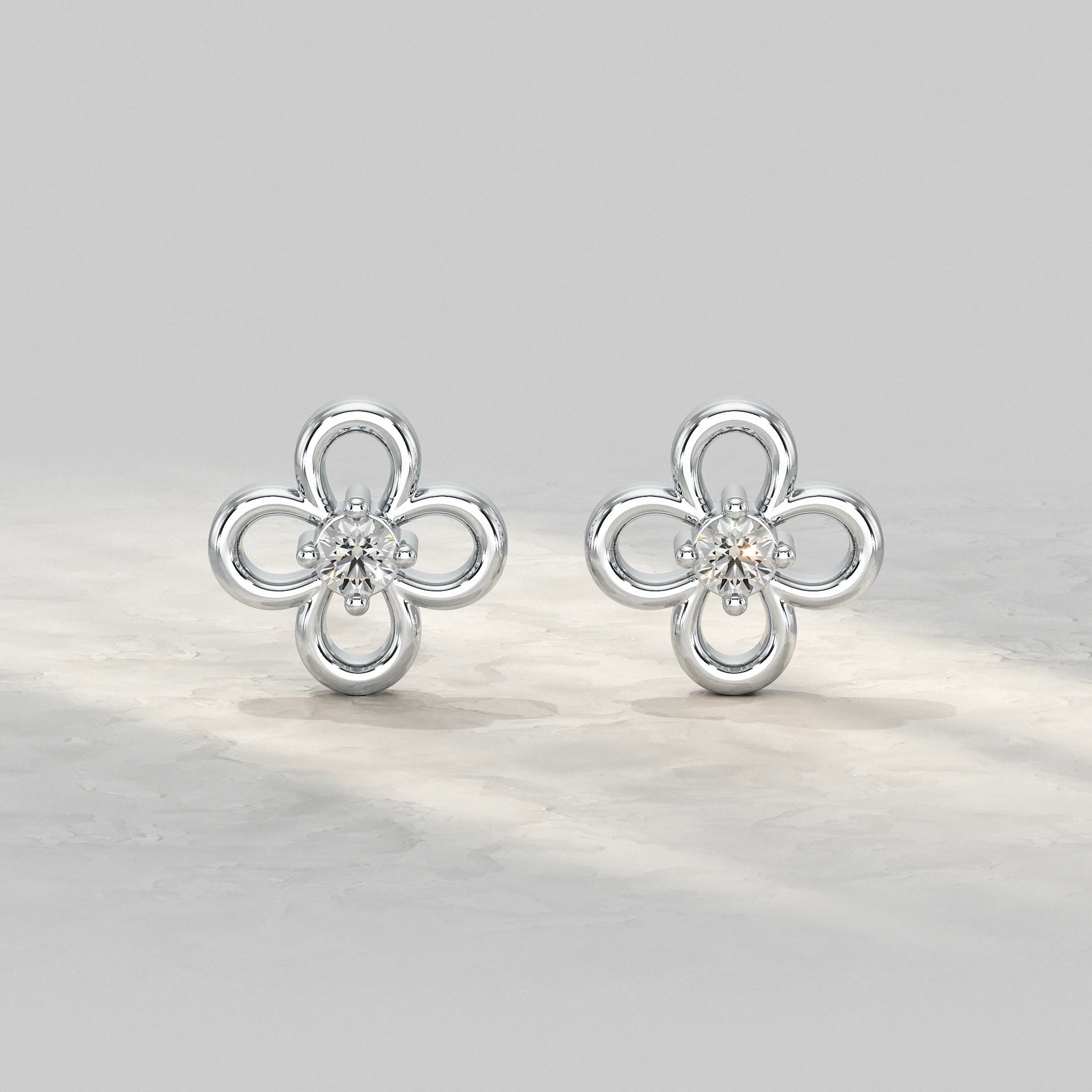 Silver-Floral-Loop-Earrings-With-Diamond-Center
