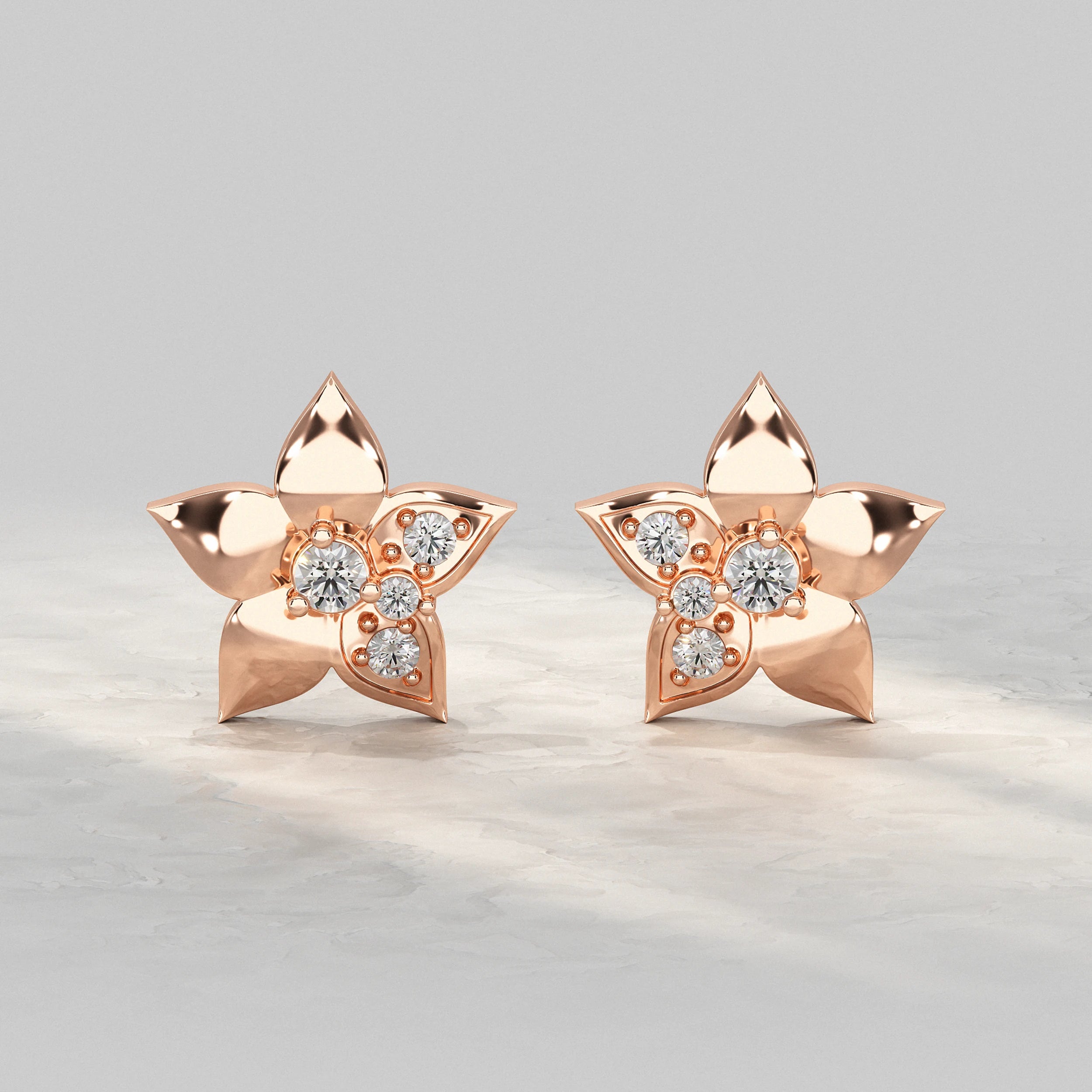 Rose-Gold-Five-Petal-Flower-Stud-With-Diamond-Cluster