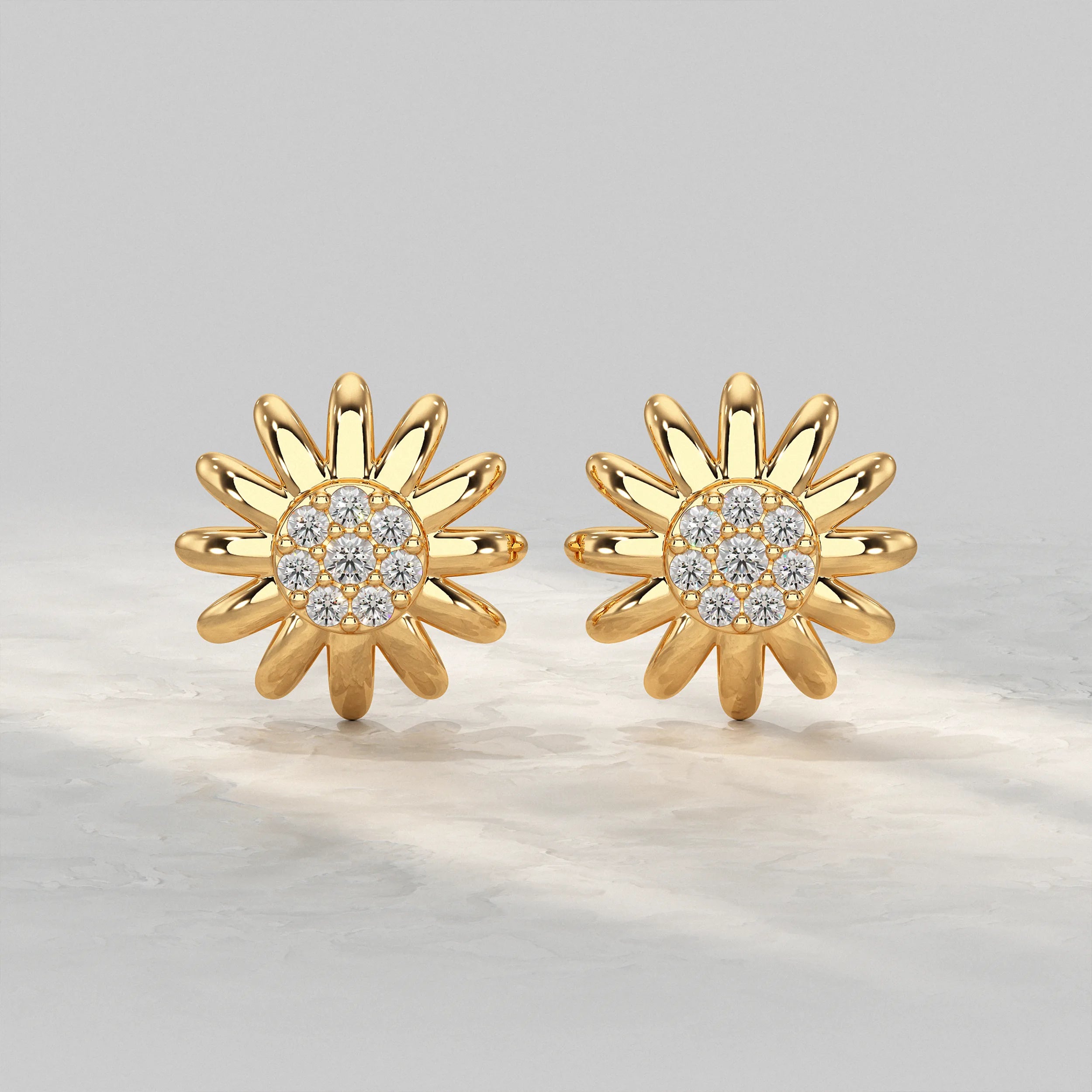 Yellow-Gold-Flower-Stud-Earrings-With-Diamond