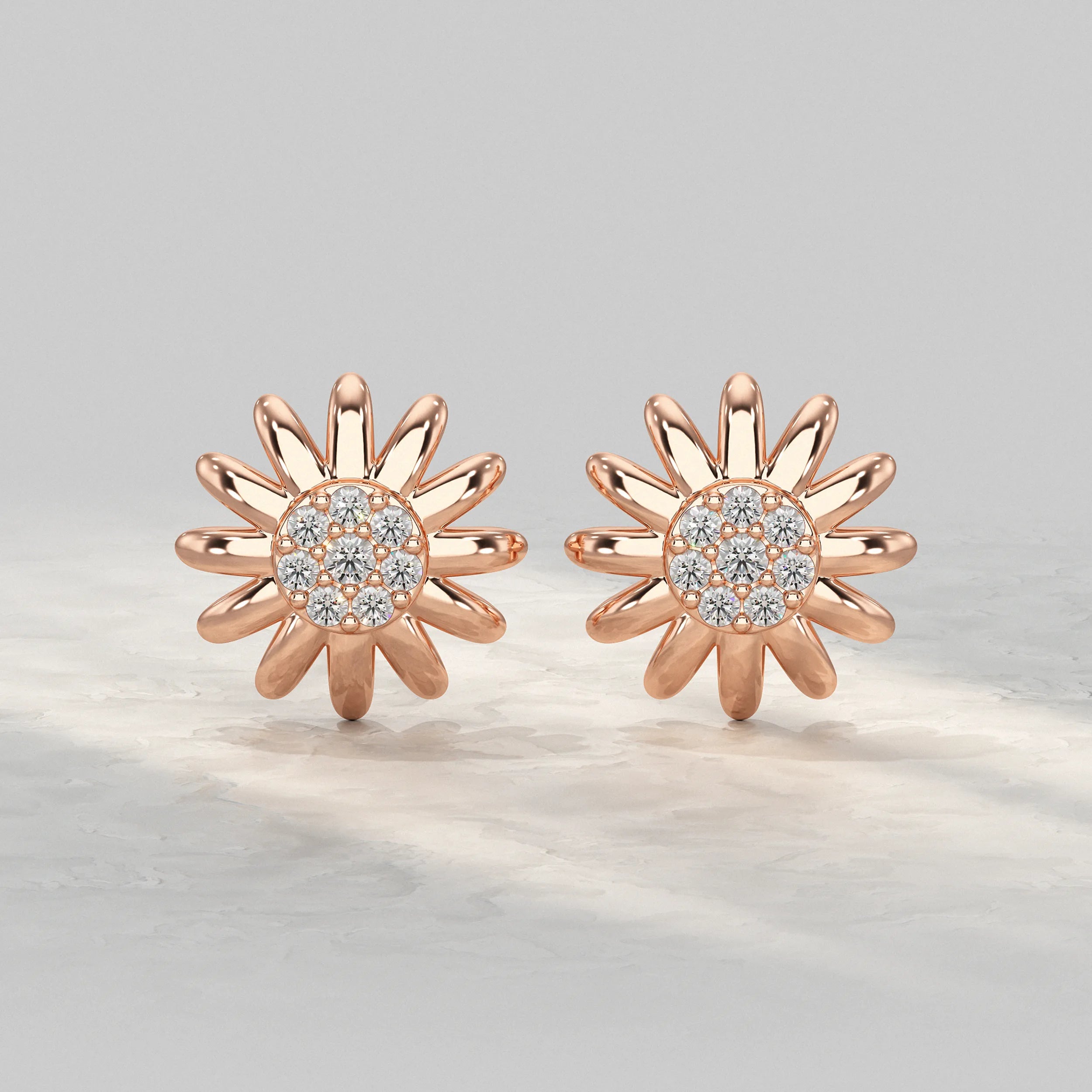 Rose-Gold-Flower-Stud-Earrings-With-Diamond