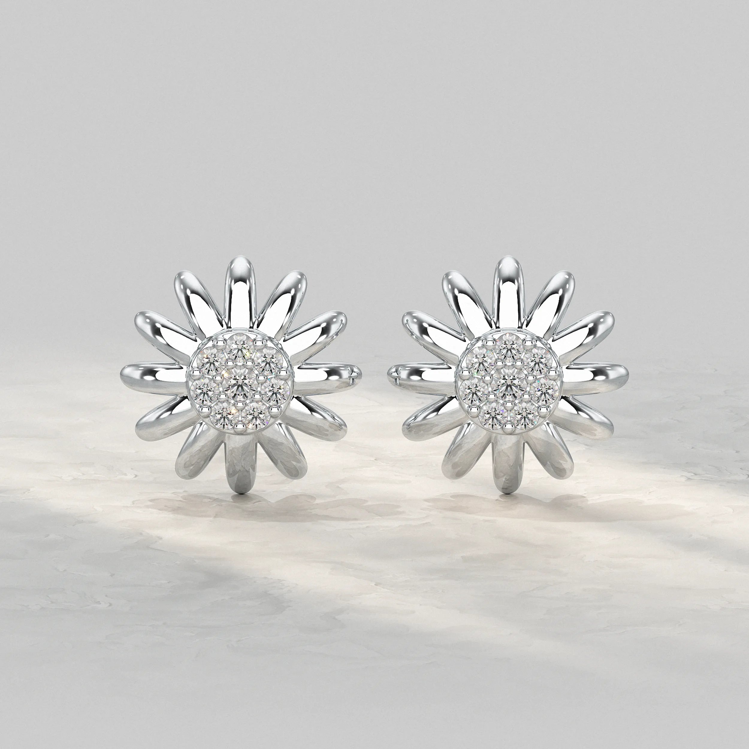 Silver-Flower-Stud-Earrings-With-Diamond
