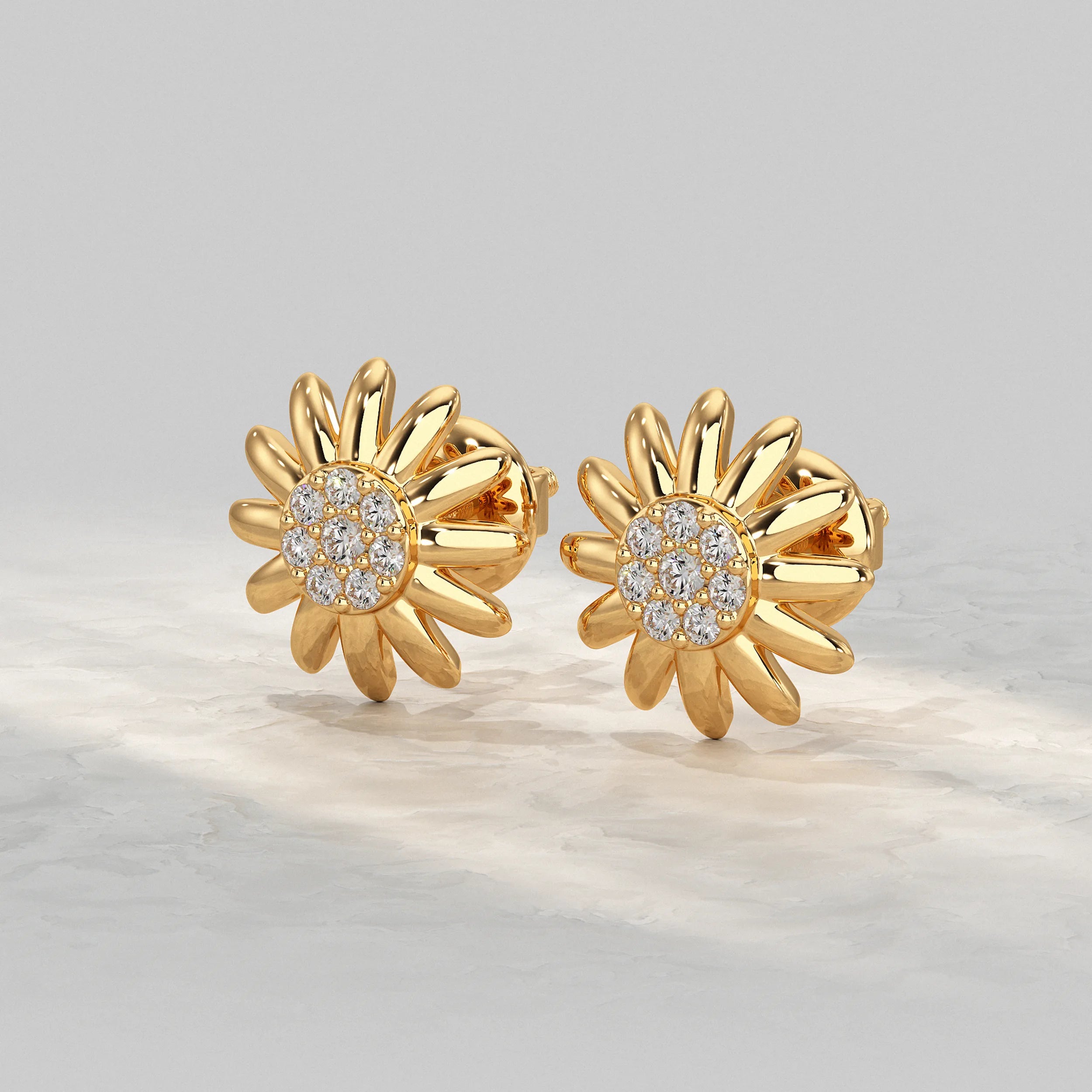  Yellow-Gold-Floral-Design-Earrings-With-Diamond-Accents
