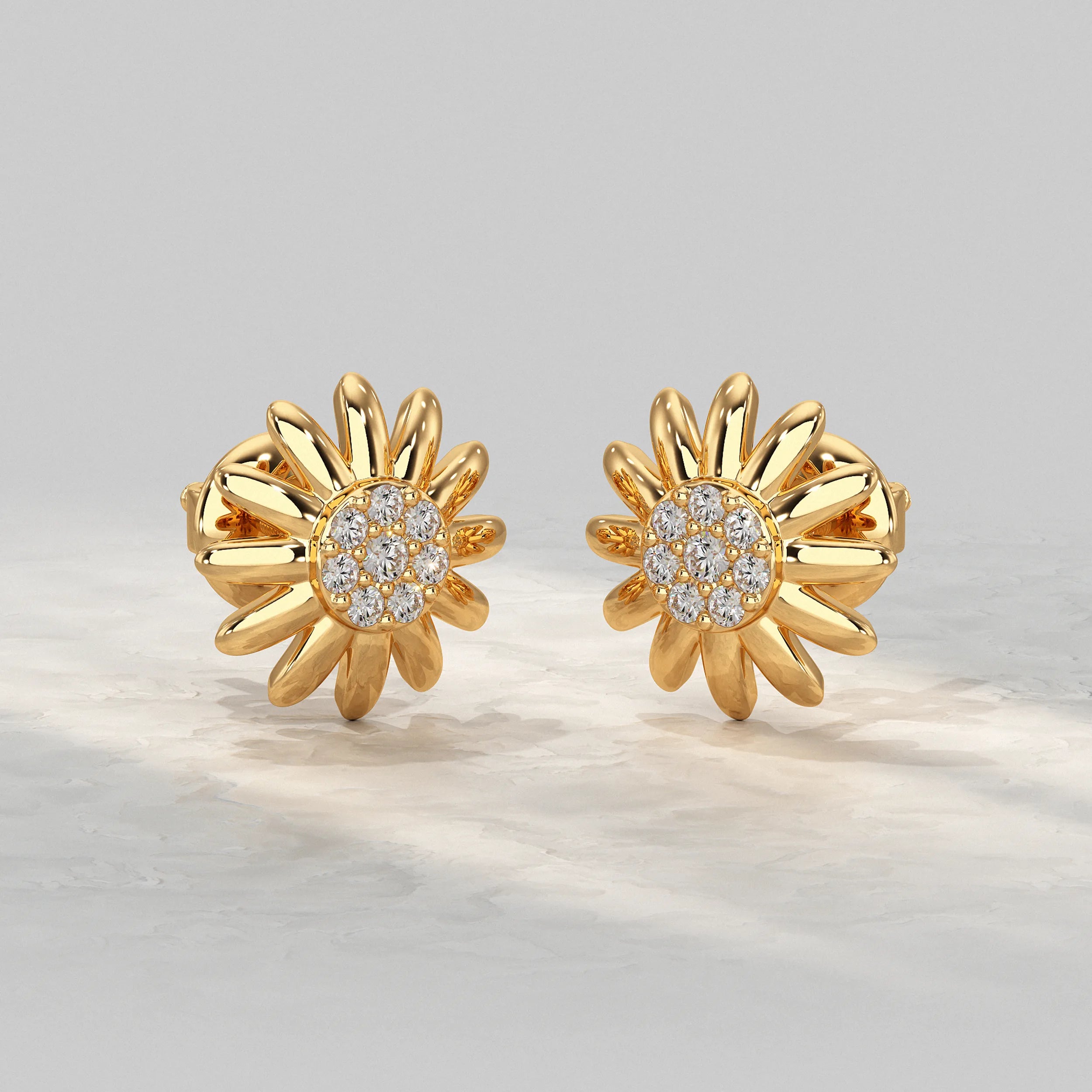 Yellow-Gold-Floral-Stud-Earrings-With-Lab-Diamond