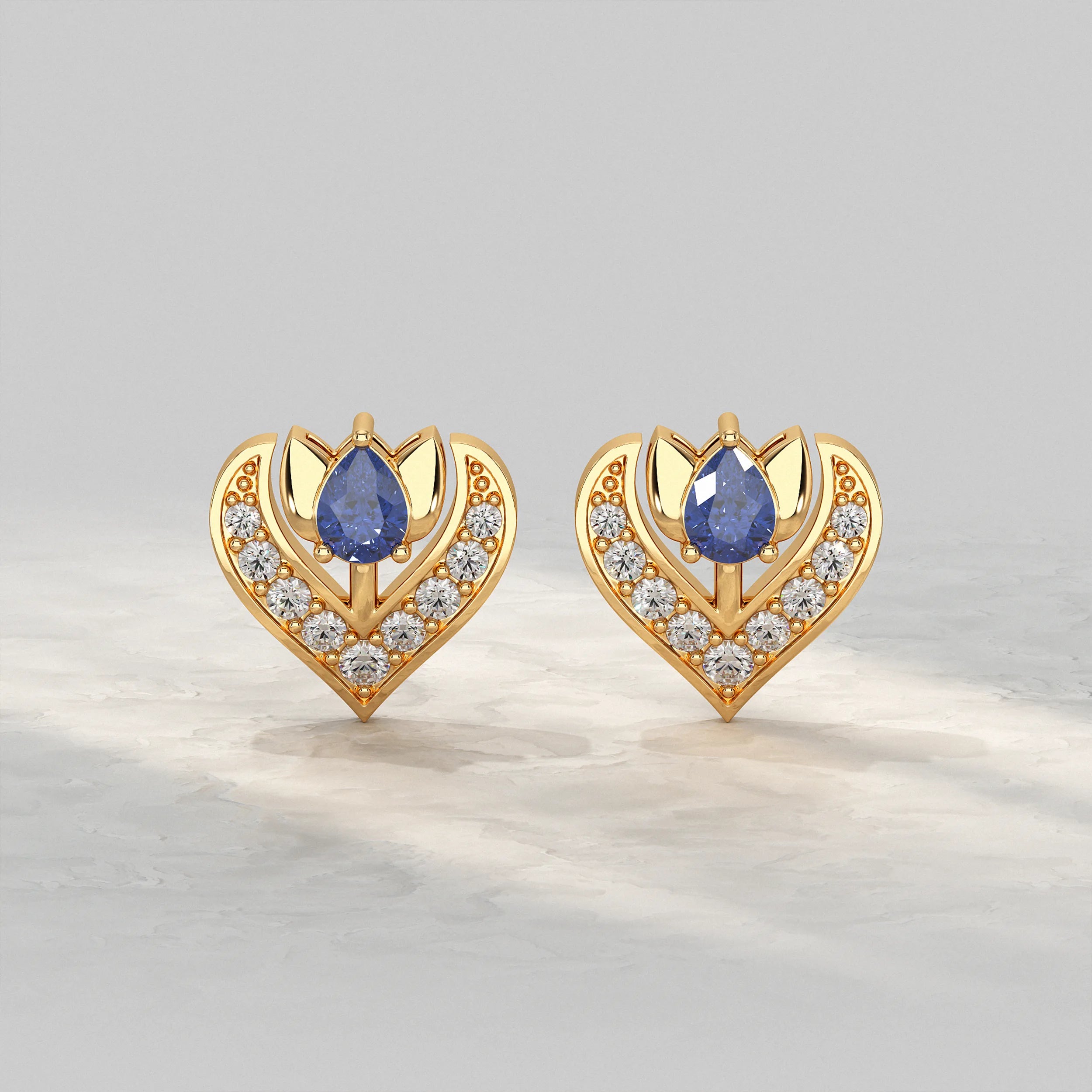 Yellow-Gold-Earrings-With-Blue-Gemstone-and-Diamond