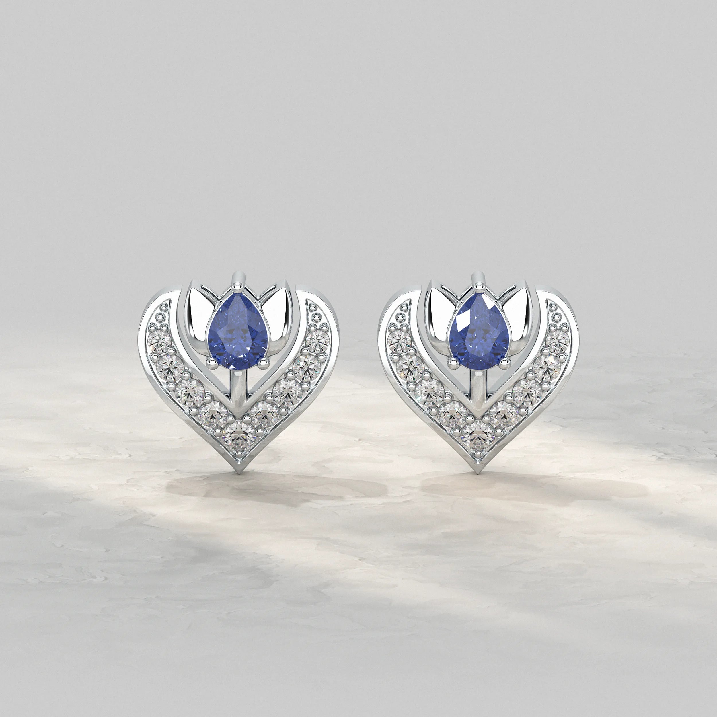 Silver-Heart-Shape-Earrings-With-Blue-Stone-and-Diamond