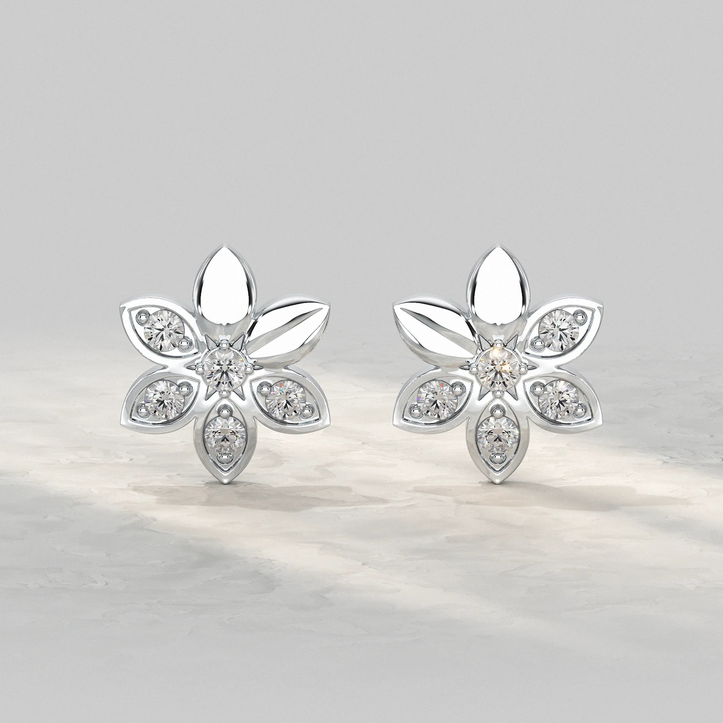 Silver-Flower-Stud-Earrings-With-Diamond