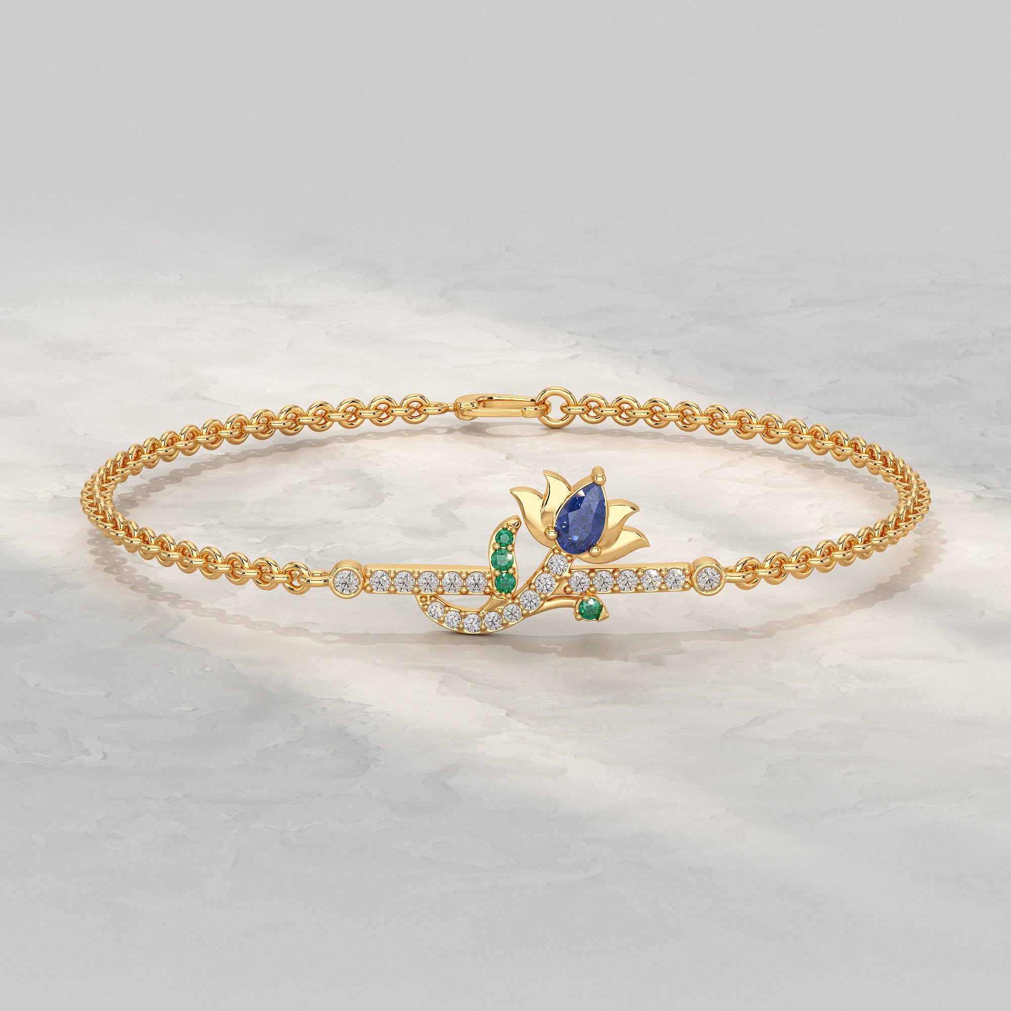 Floral Petal Chain Bracelet with Gemstone Accent