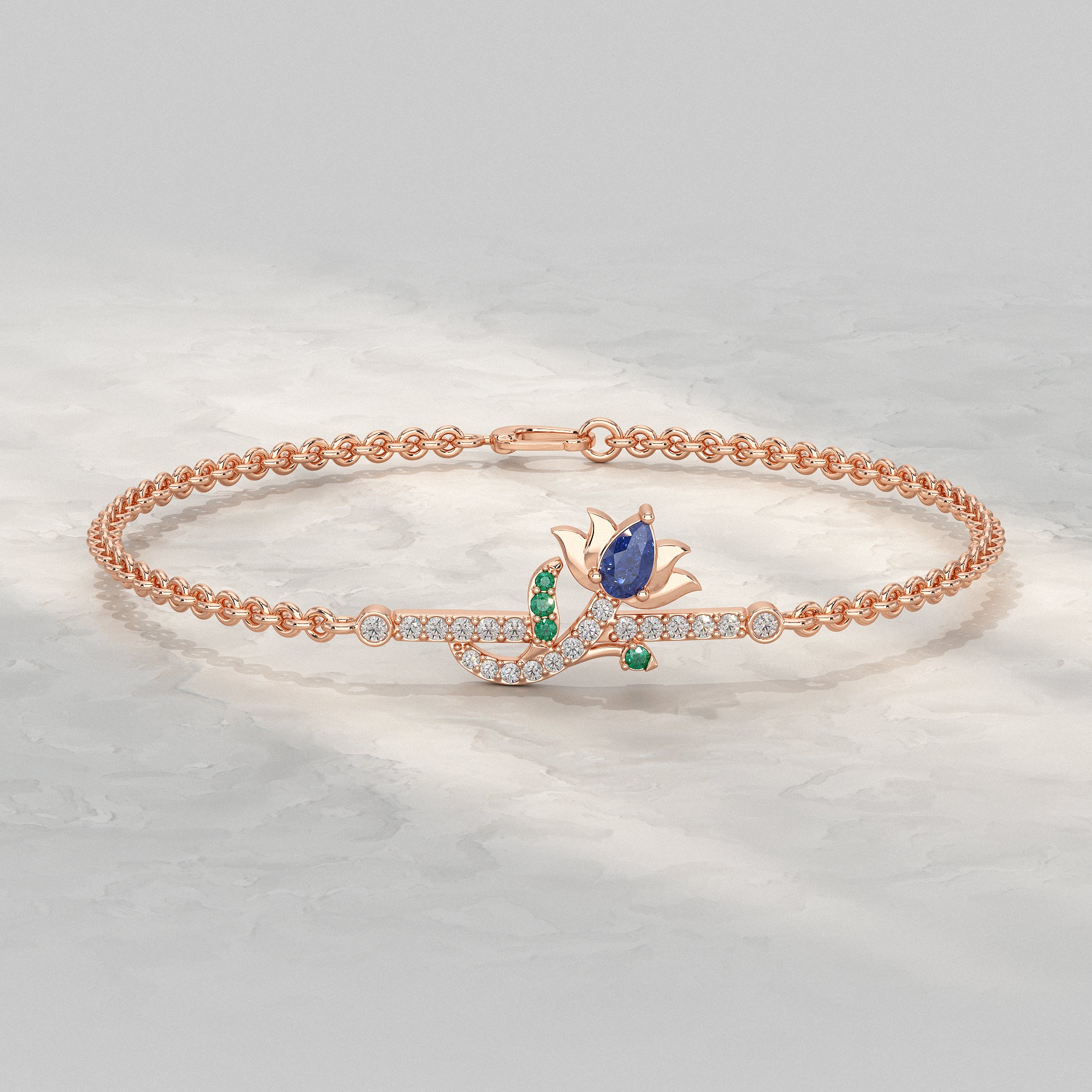 Floral Petal Chain Bracelet with Gemstone Accent