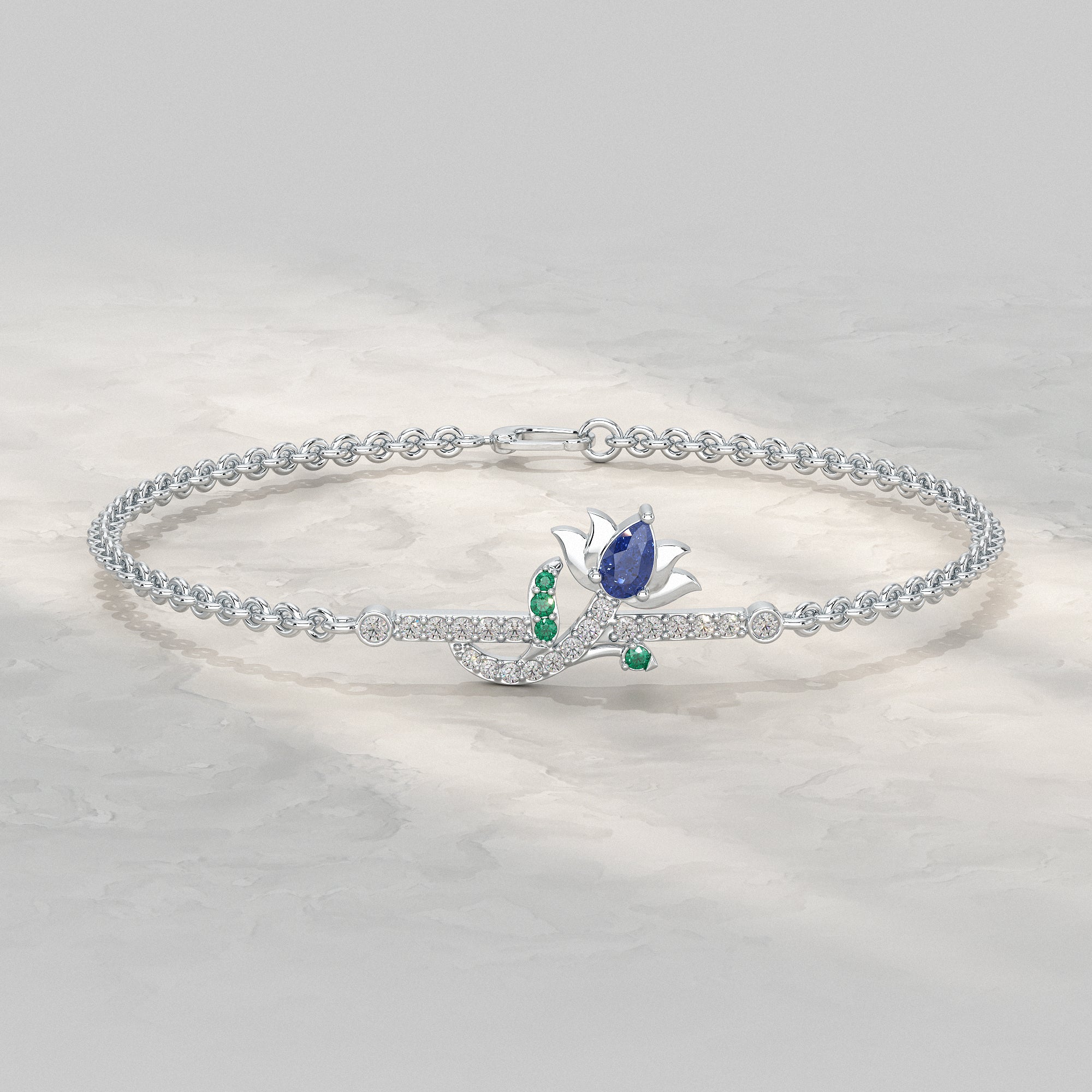 Floral Petal Chain Bracelet with Gemstone Accent