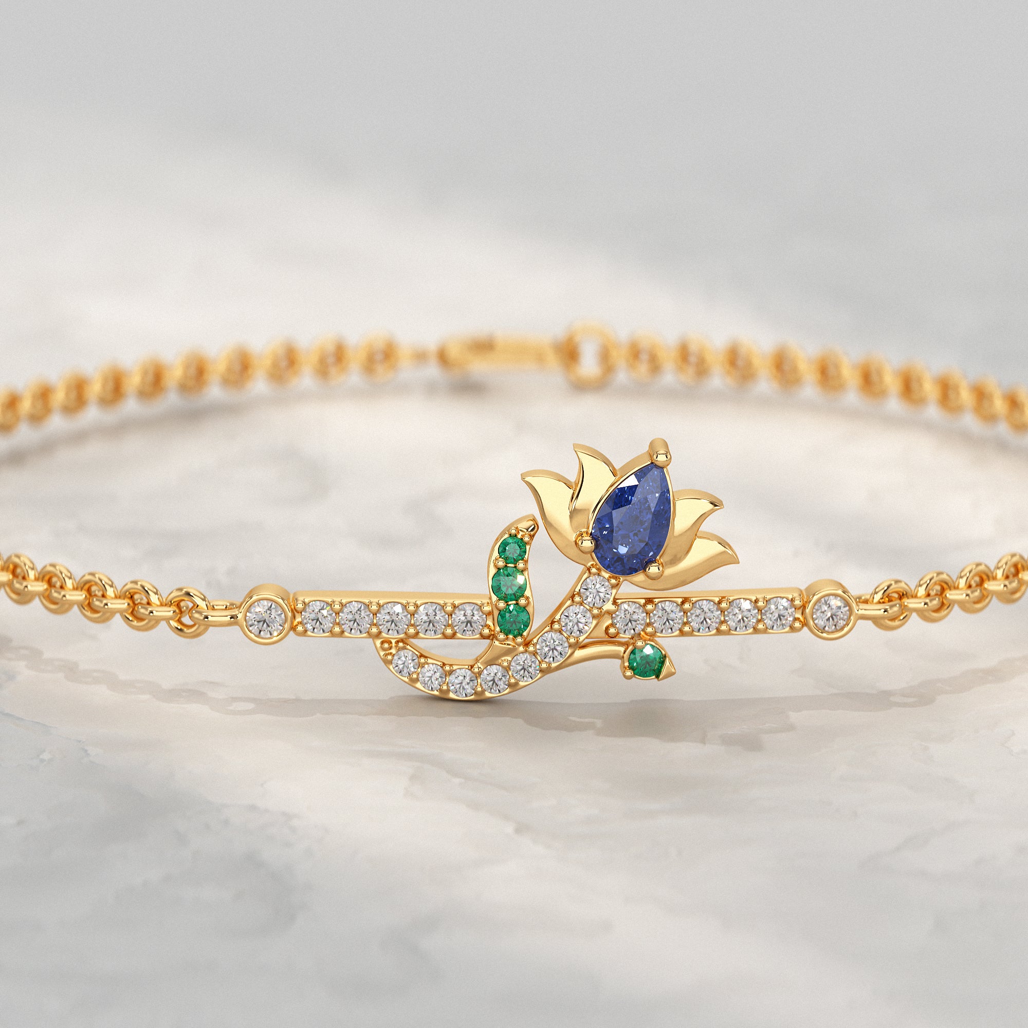 Floral Petal Chain Bracelet with Gemstone Accent