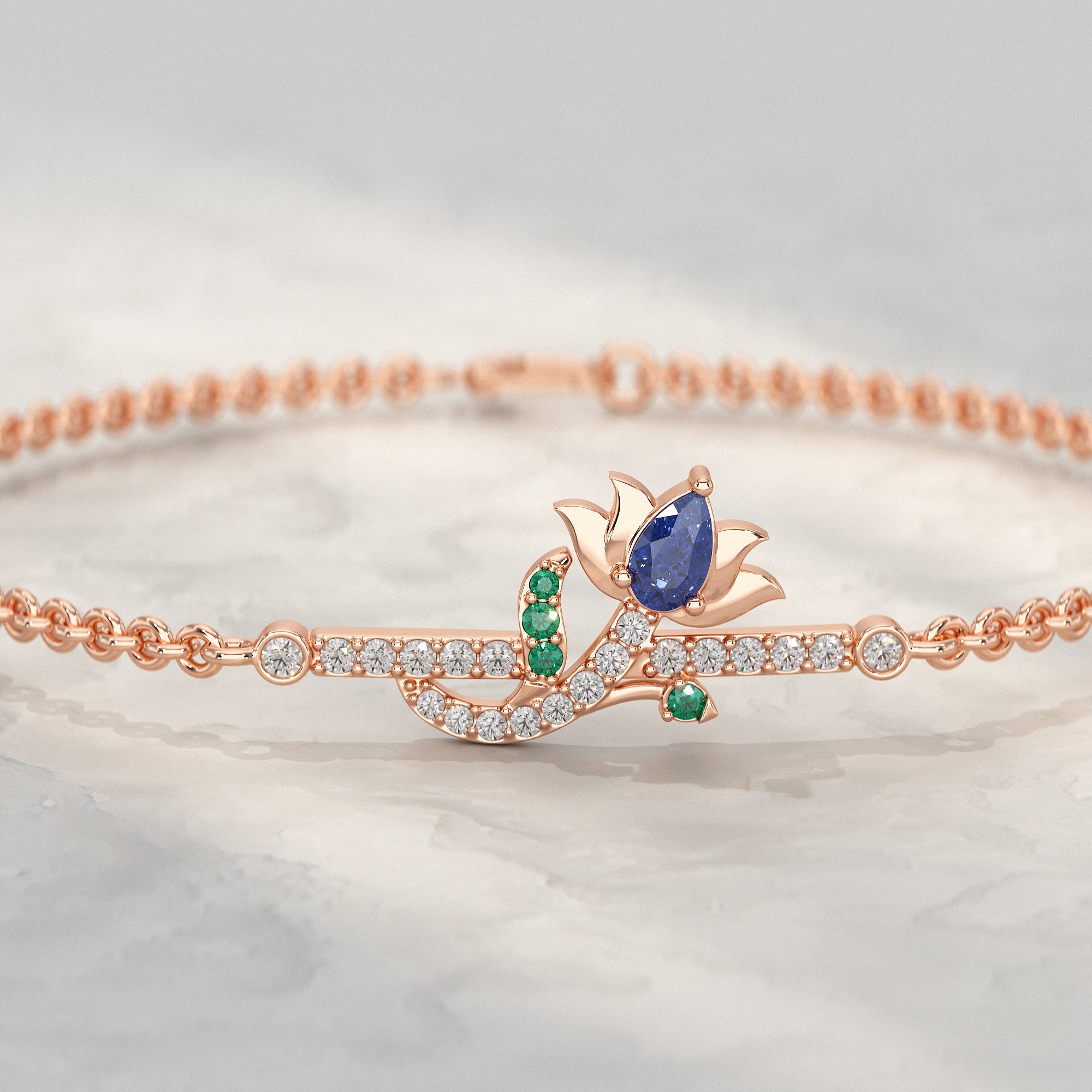 Floral Petal Chain Bracelet with Gemstone Accent