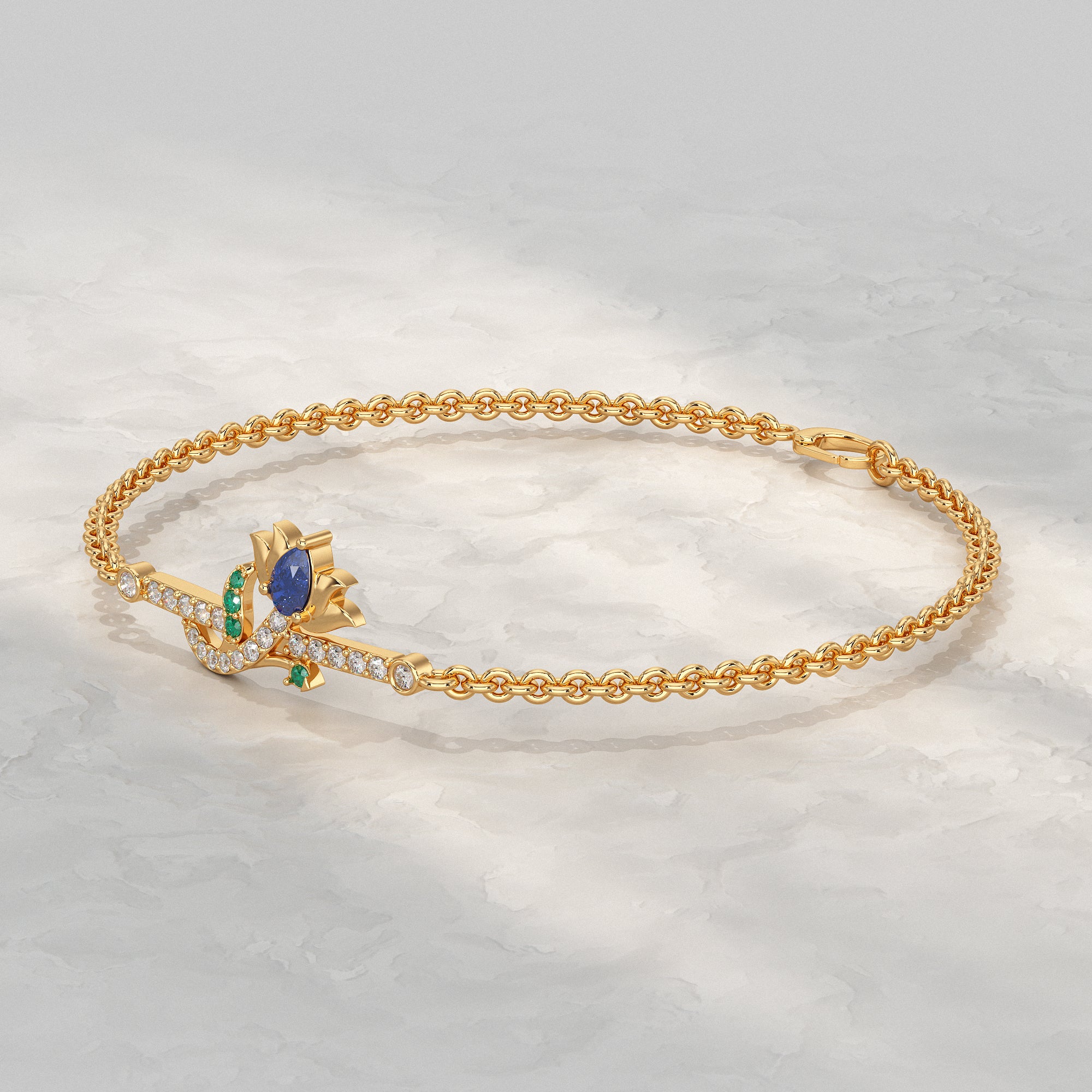 Floral Petal Chain Bracelet with Gemstone Accent