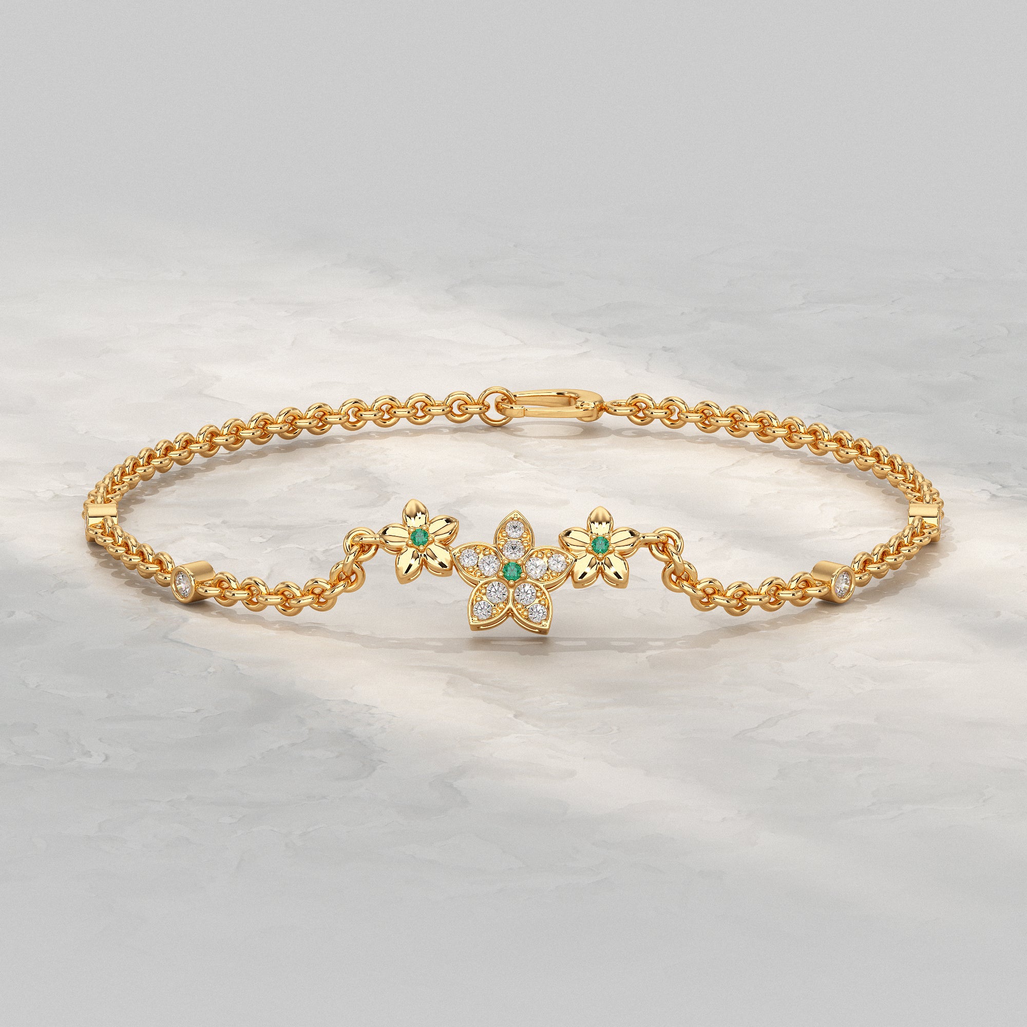 Diamond Floral Star Petal Chain Bracelet