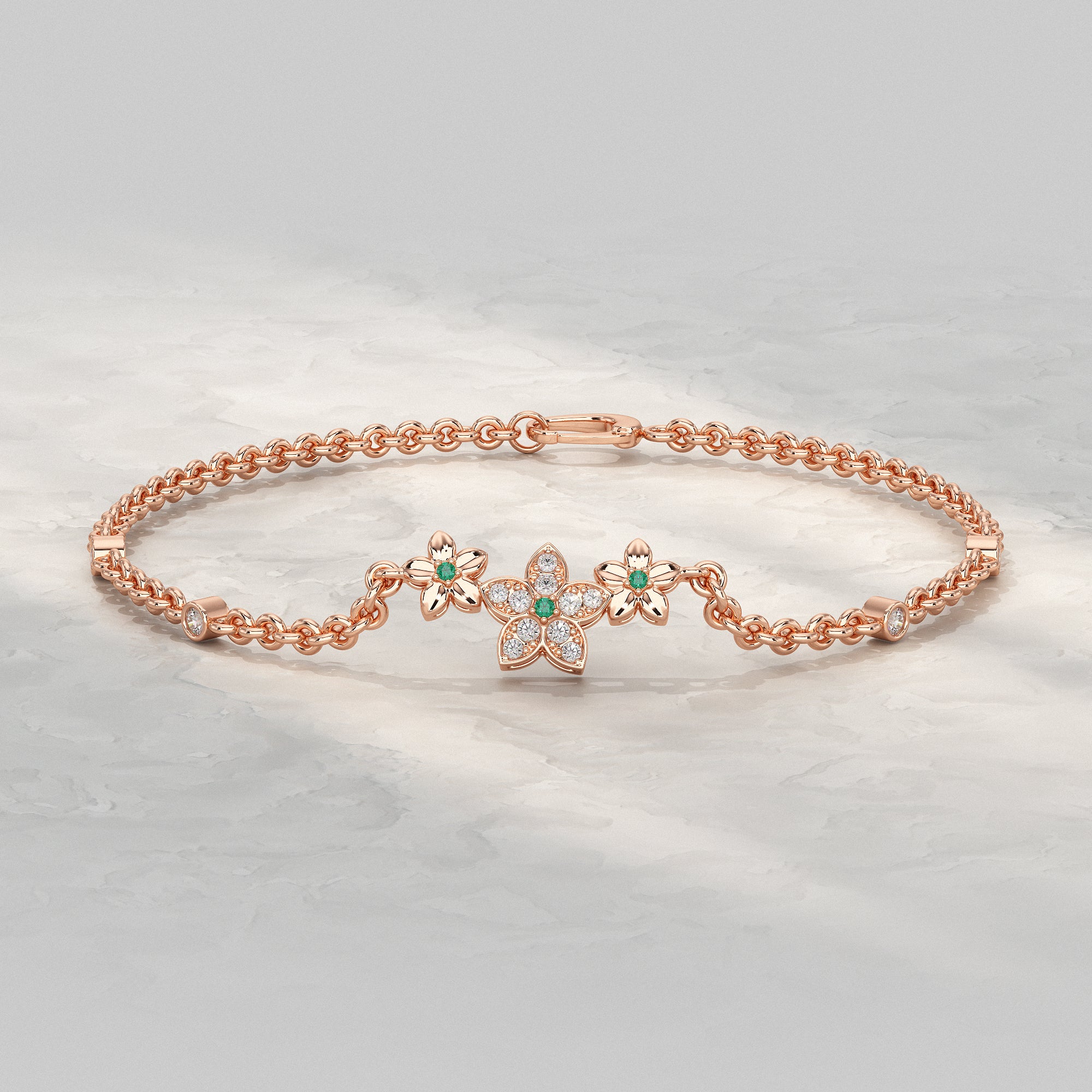 Diamond Floral Star Petal Chain Bracelet