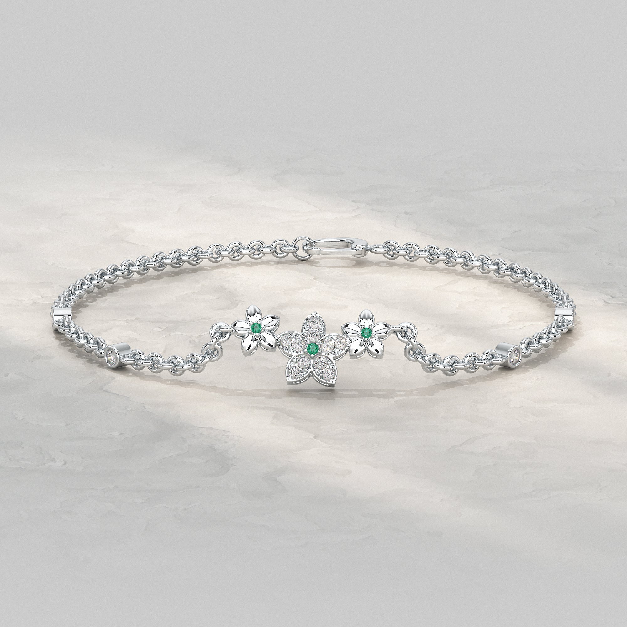 Diamond Floral Star Petal Chain Bracelet