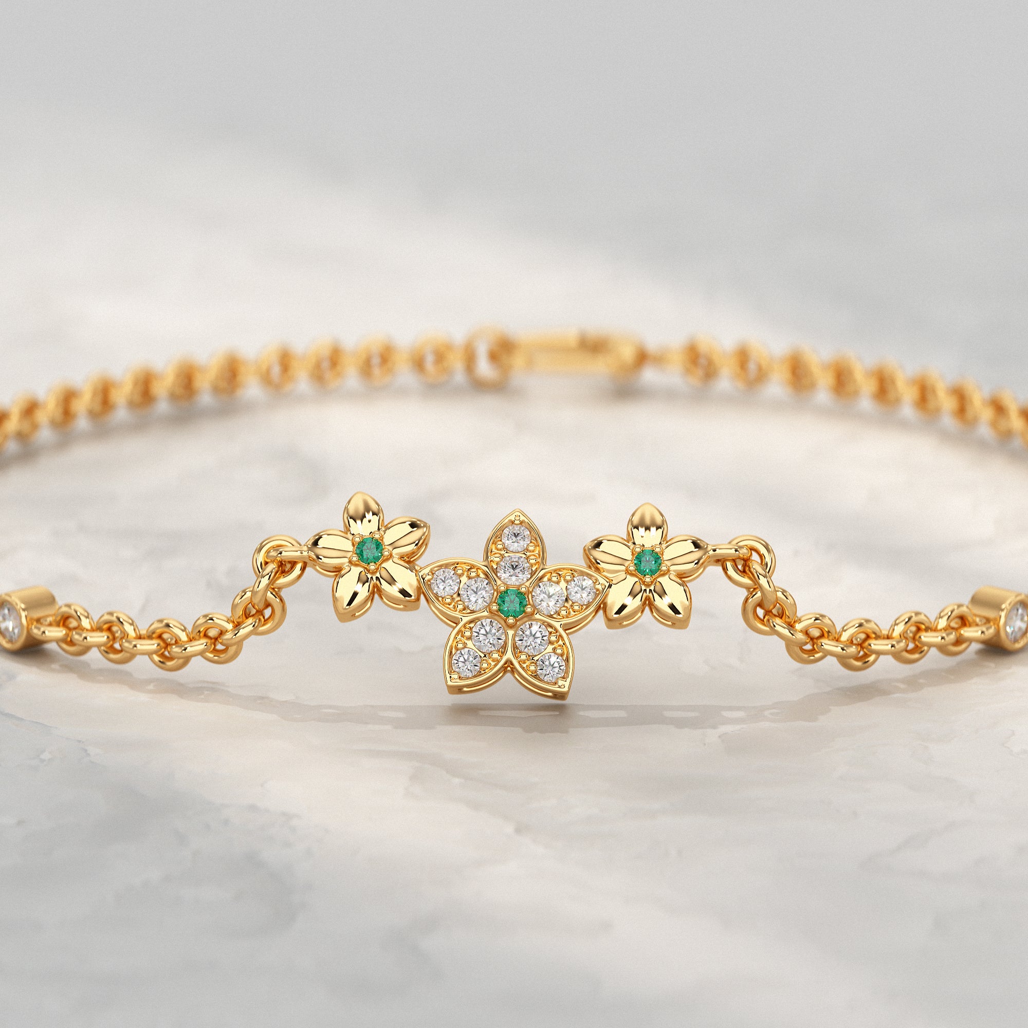 Diamond Floral Star Petal Chain Bracelet