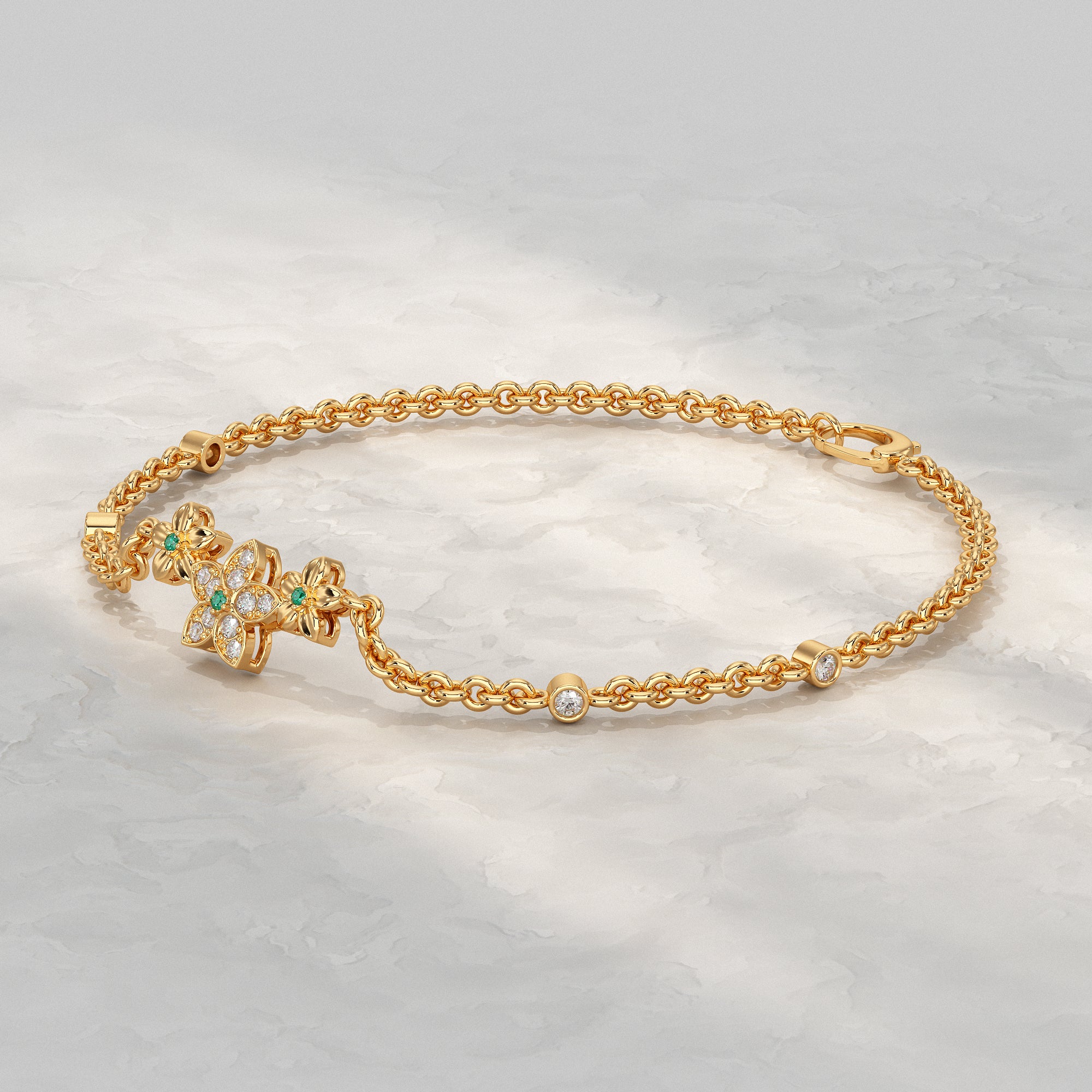 Diamond Floral Star Petal Chain Bracelet