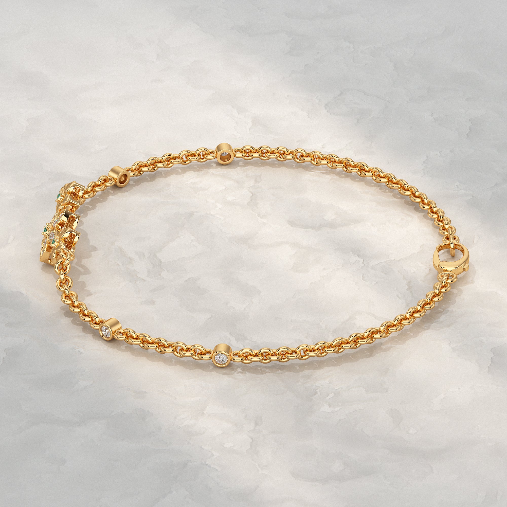 Diamond Floral Star Petal Chain Bracelet