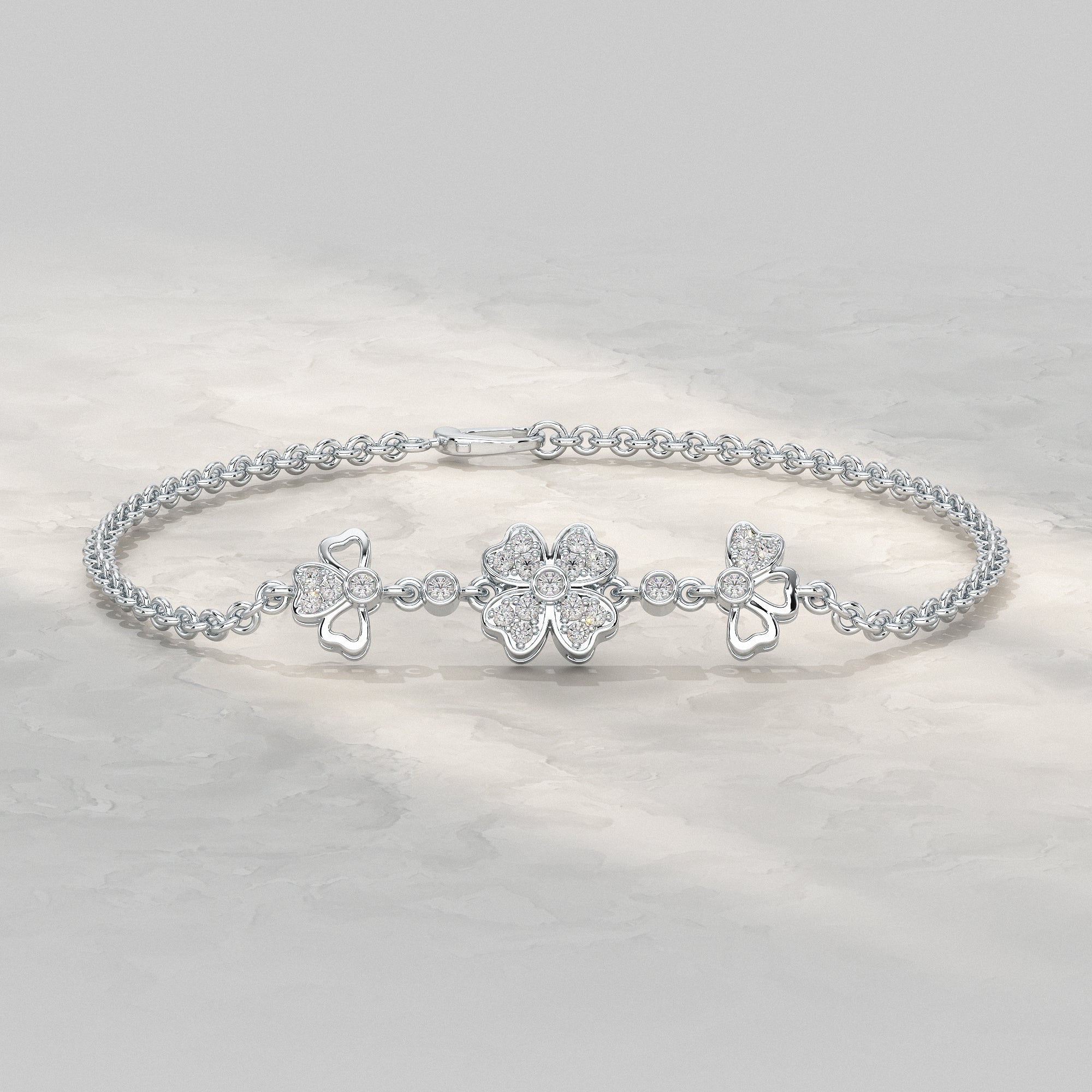 Three Flower Lab Diamond Bracelet