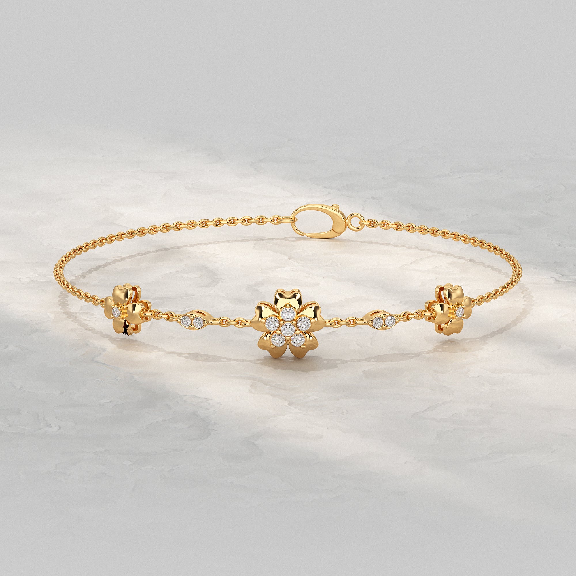 Floral Chain Bracelet with Diamond Petals