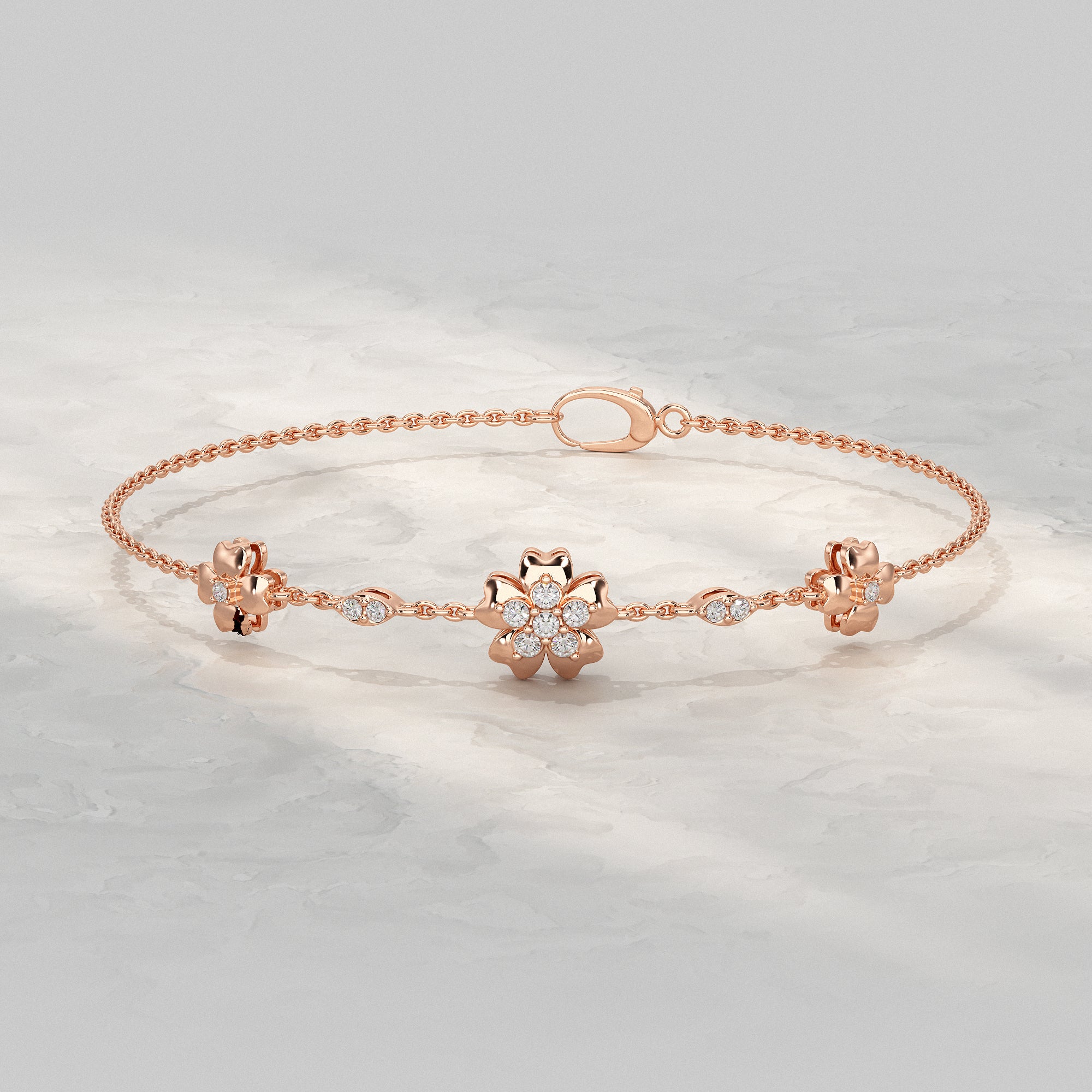 Floral Chain Bracelet with Diamond Petals