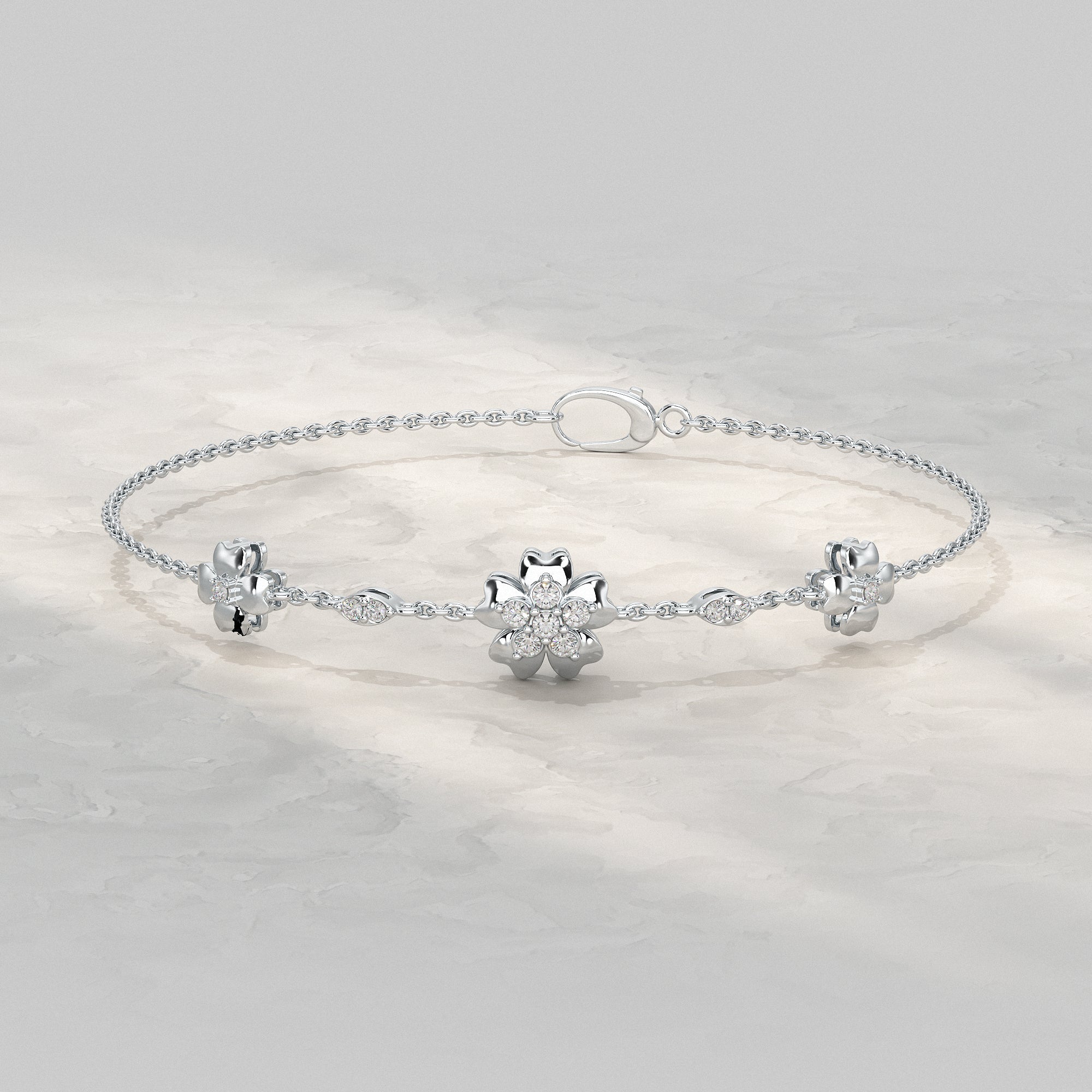 Floral Chain Bracelet with Diamond Petals