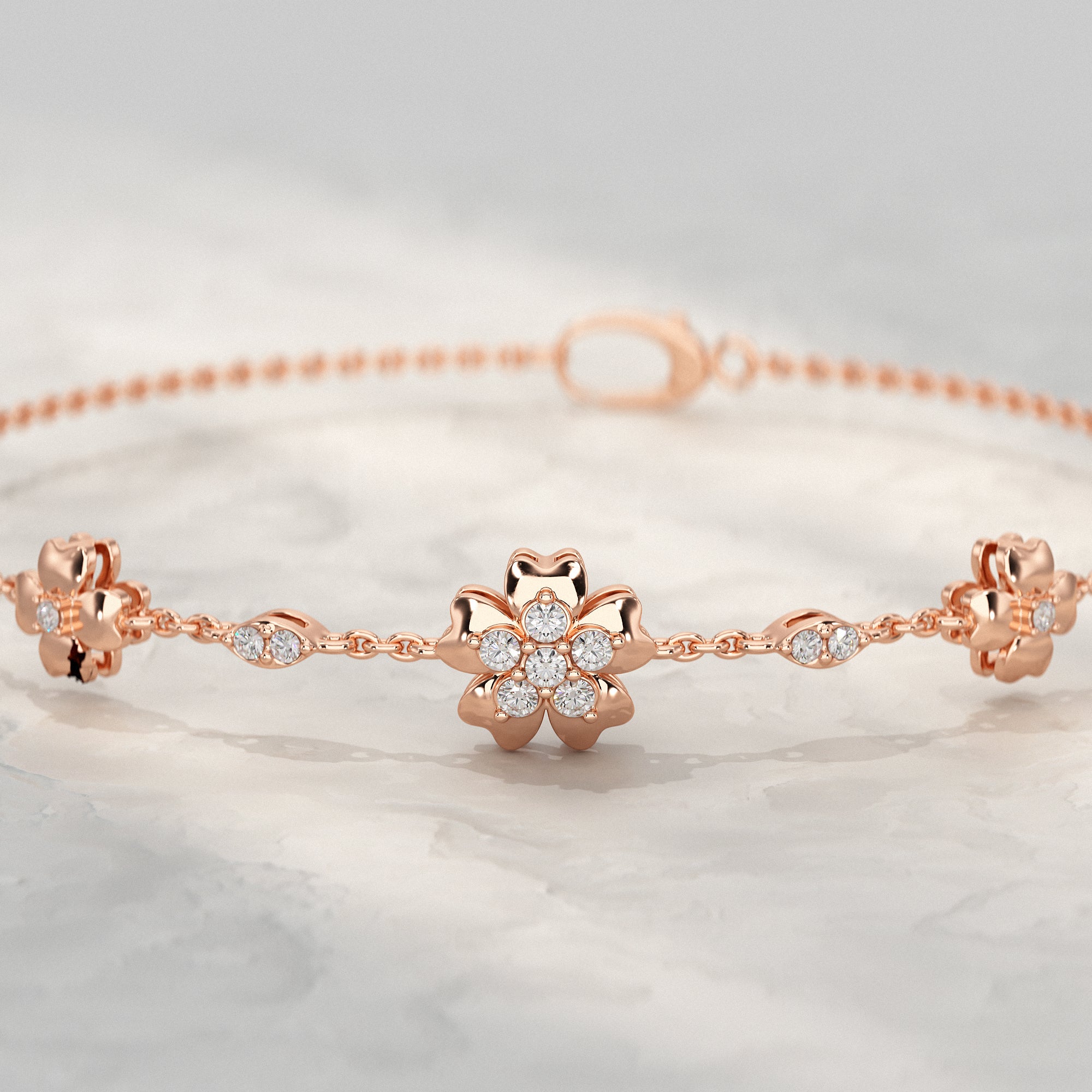 Floral Chain Bracelet with Diamond Petals